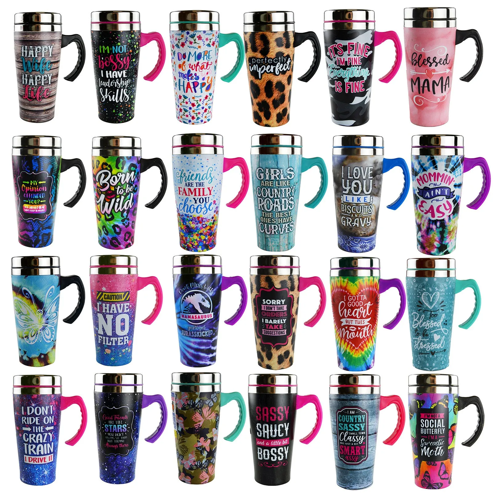 16 oz Travel Mug Assortment Floor Display - 24 Pieces Per Retail Ready Display 88388