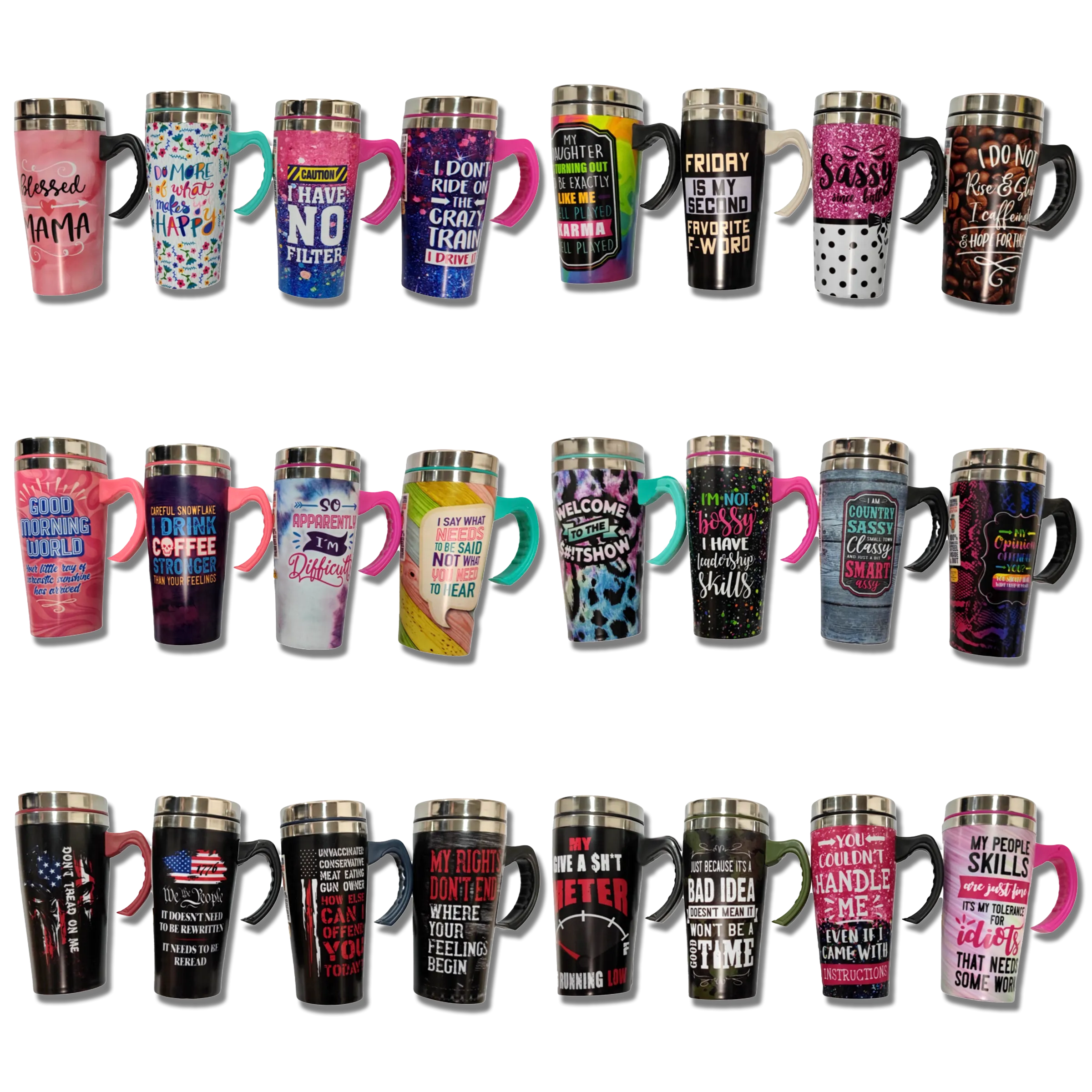 16 oz Travel Mug Assortment Floor Display - 24 Pieces Per Retail Ready Display 88415