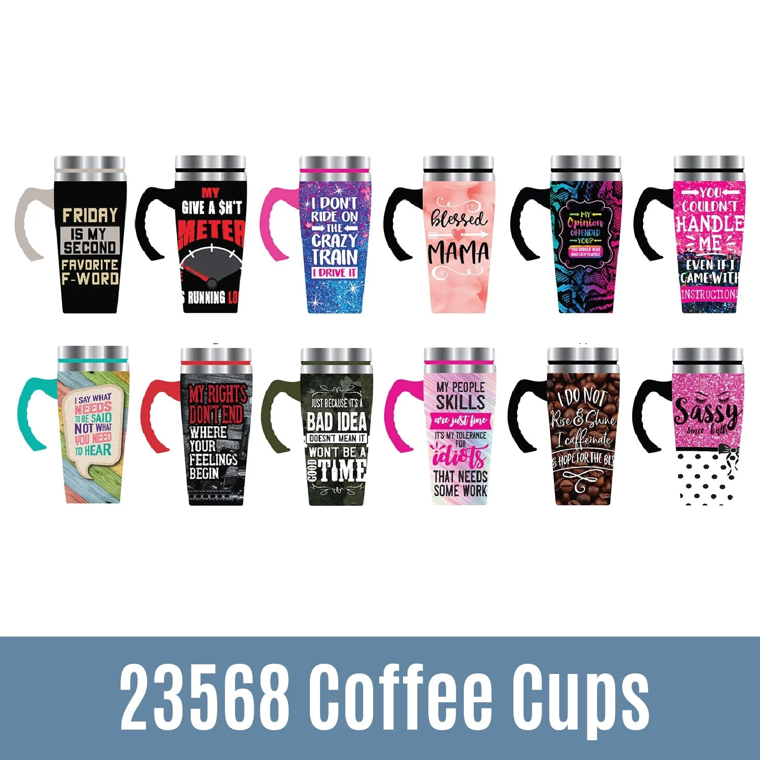 16 oz Travel Mug Assortment Floor Display - 24 Pieces Per Retail Ready Display 88433