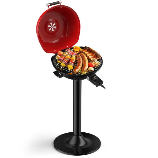 1600W Portable Electric BBQ Grill with Removable Non-Stick Rack-Black & Red