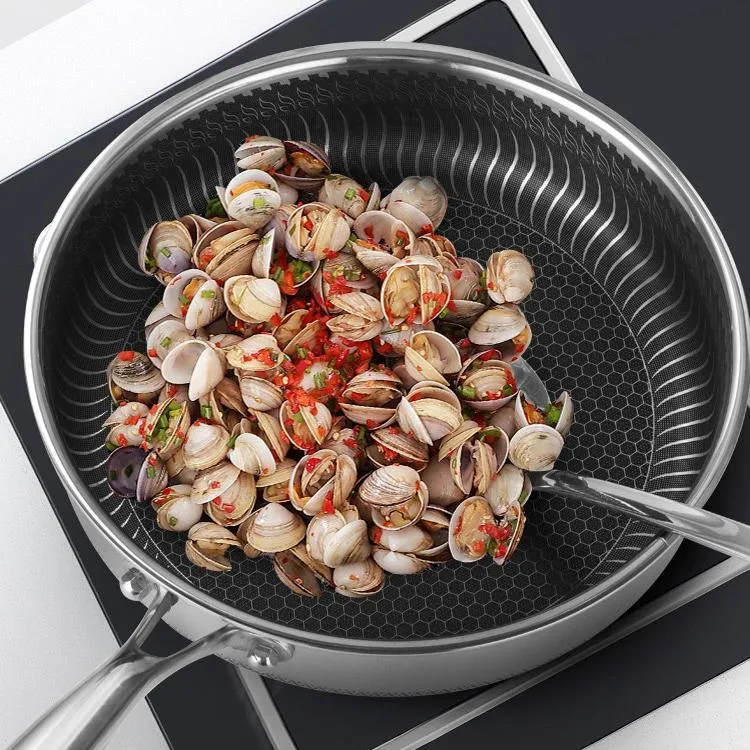 316 Stainless Steel Frying Pan Non-Stick Cooking Frypan Cookware 30cm Honeycomb Double Sided