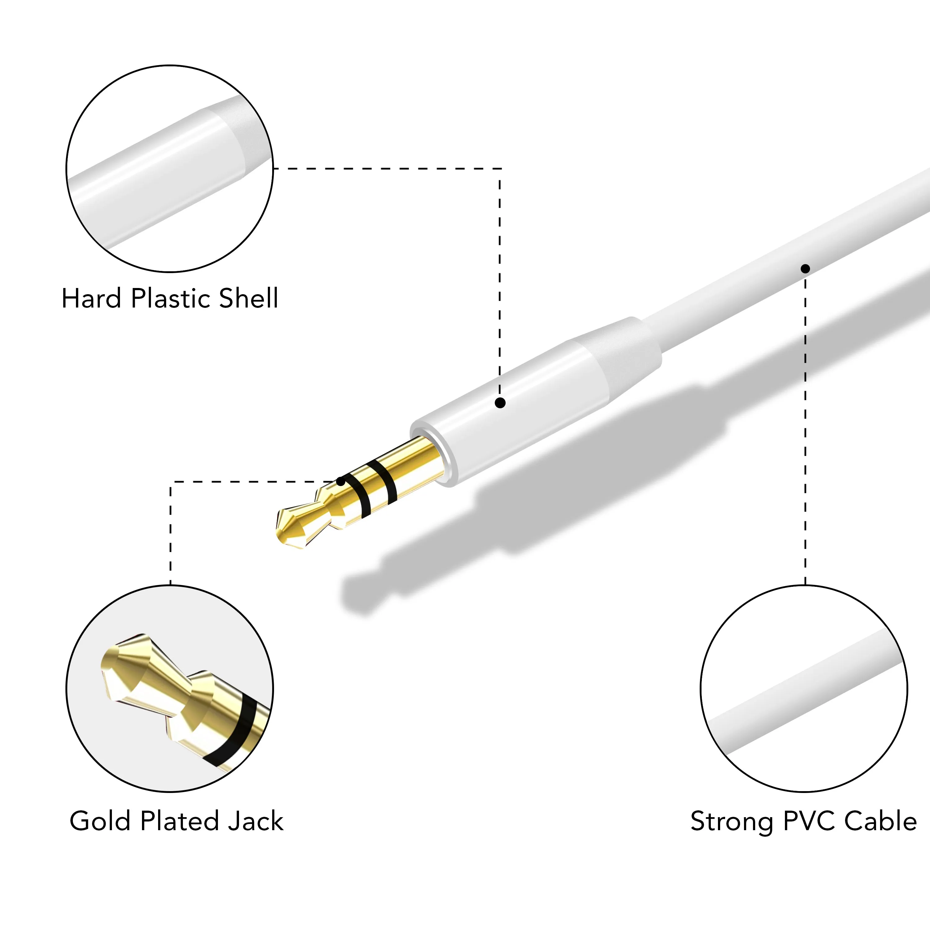 3.5mm Jack Aux Cable White Male To 3.5mm Auxiliary Jack Male Audio Cable