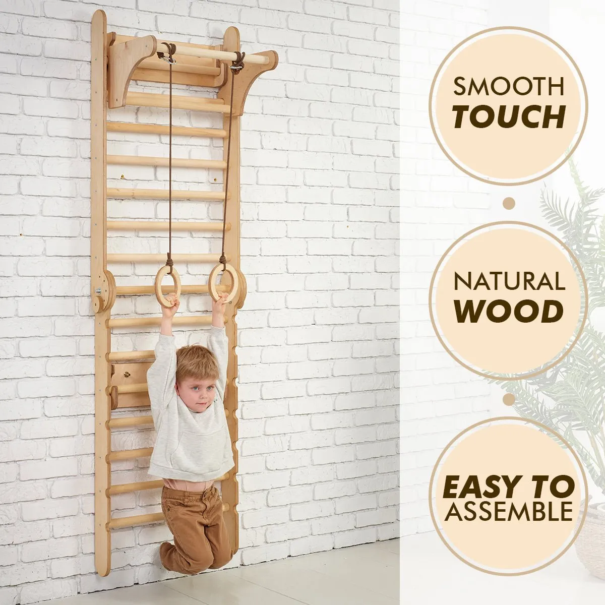 4in1 Wooden Swedish Wall / Climbing Ladder for Children   Swing Set   Slide Board   Art Add-On