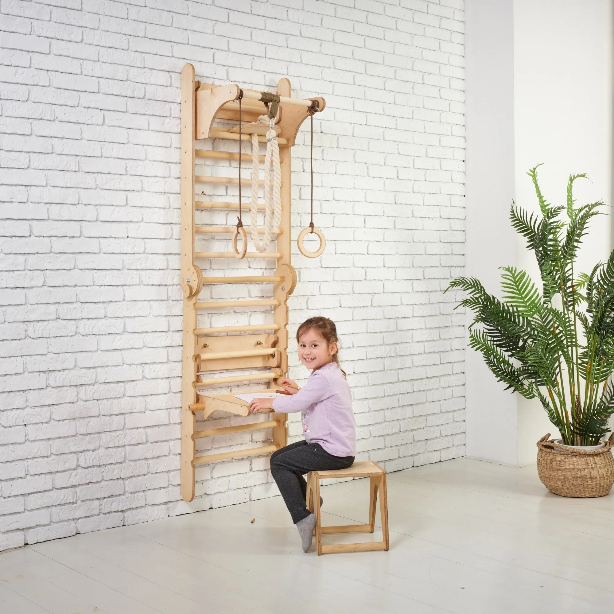 4in1 Wooden Swedish Wall / Climbing Ladder for Children   Swing Set   Slide Board   Art Add-On