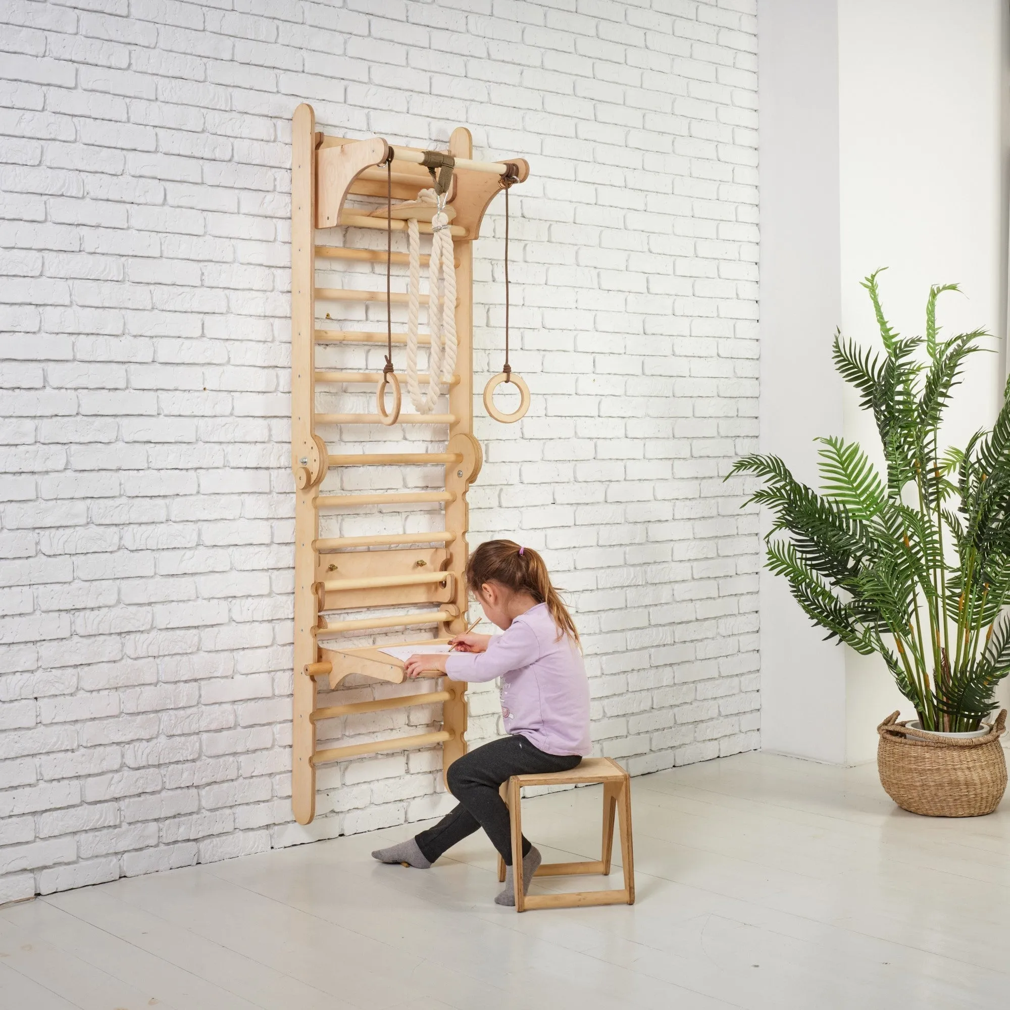 4in1 Wooden Swedish Wall / Climbing Ladder for Children   Swing Set   Slide Board   Art Add-On