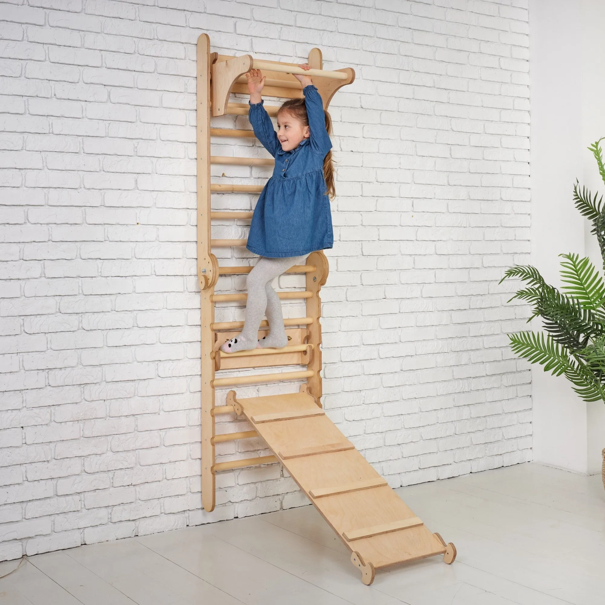 4in1 Wooden Swedish Wall / Climbing Ladder for Children   Swing Set   Slide Board   Art Add-On