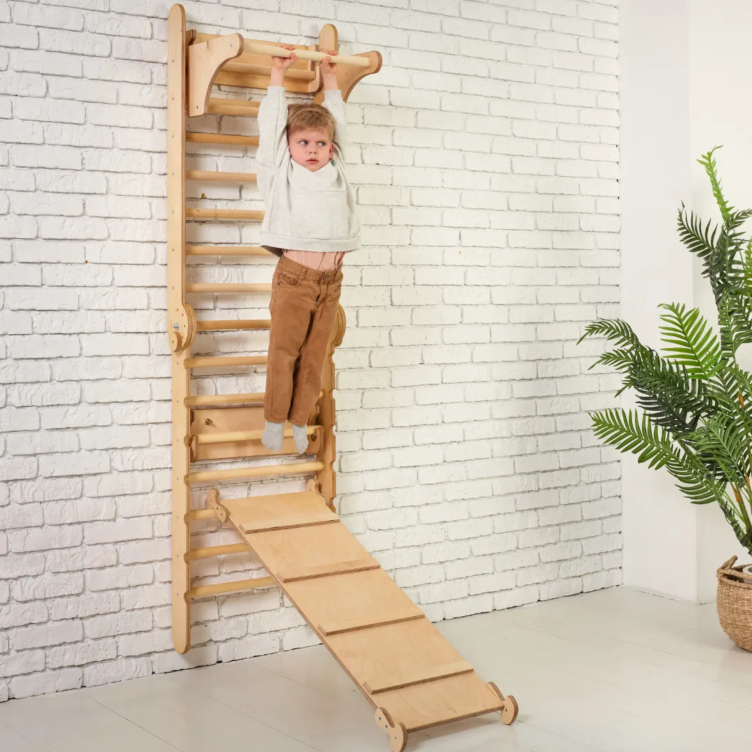 4in1 Wooden Swedish Wall / Climbing Ladder for Children   Swing Set   Slide Board   Art Add-On