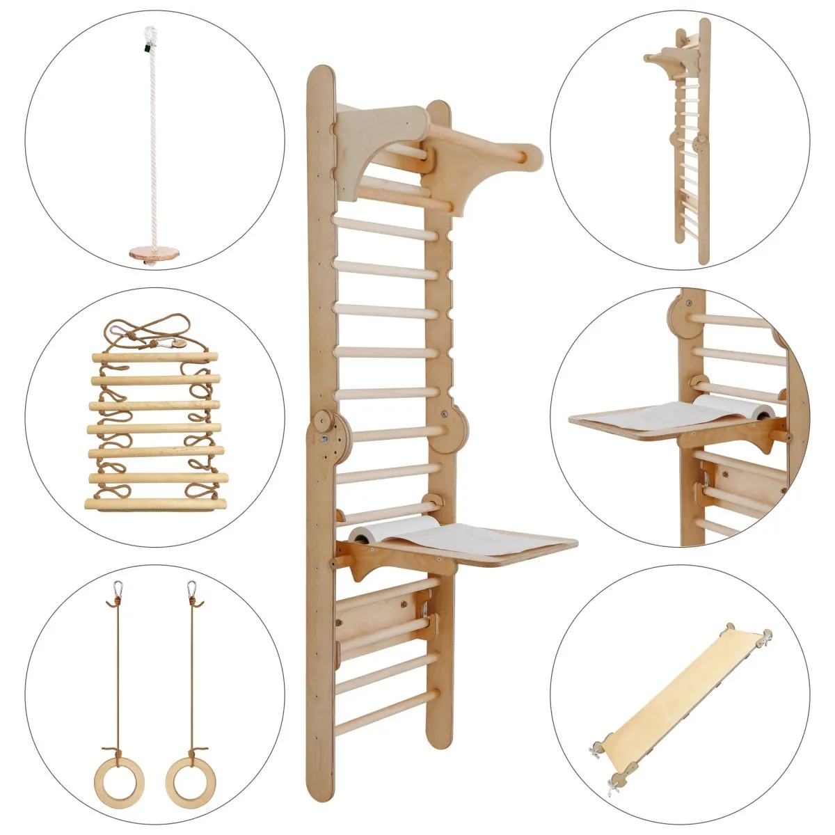 4in1 Wooden Swedish Wall / Climbing Ladder for Children   Swing Set   Slide Board   Art Add-On