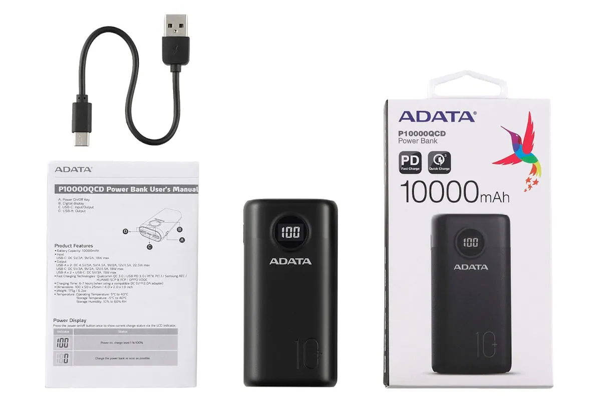 ADATA 10000mAh Portable Power Bank | Black