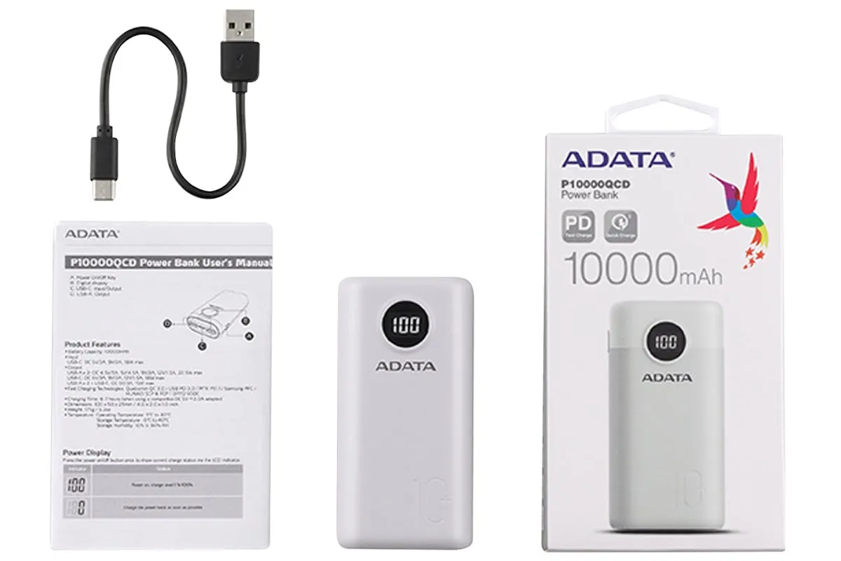 ADATA 10000mAh Portable Power Bank | White