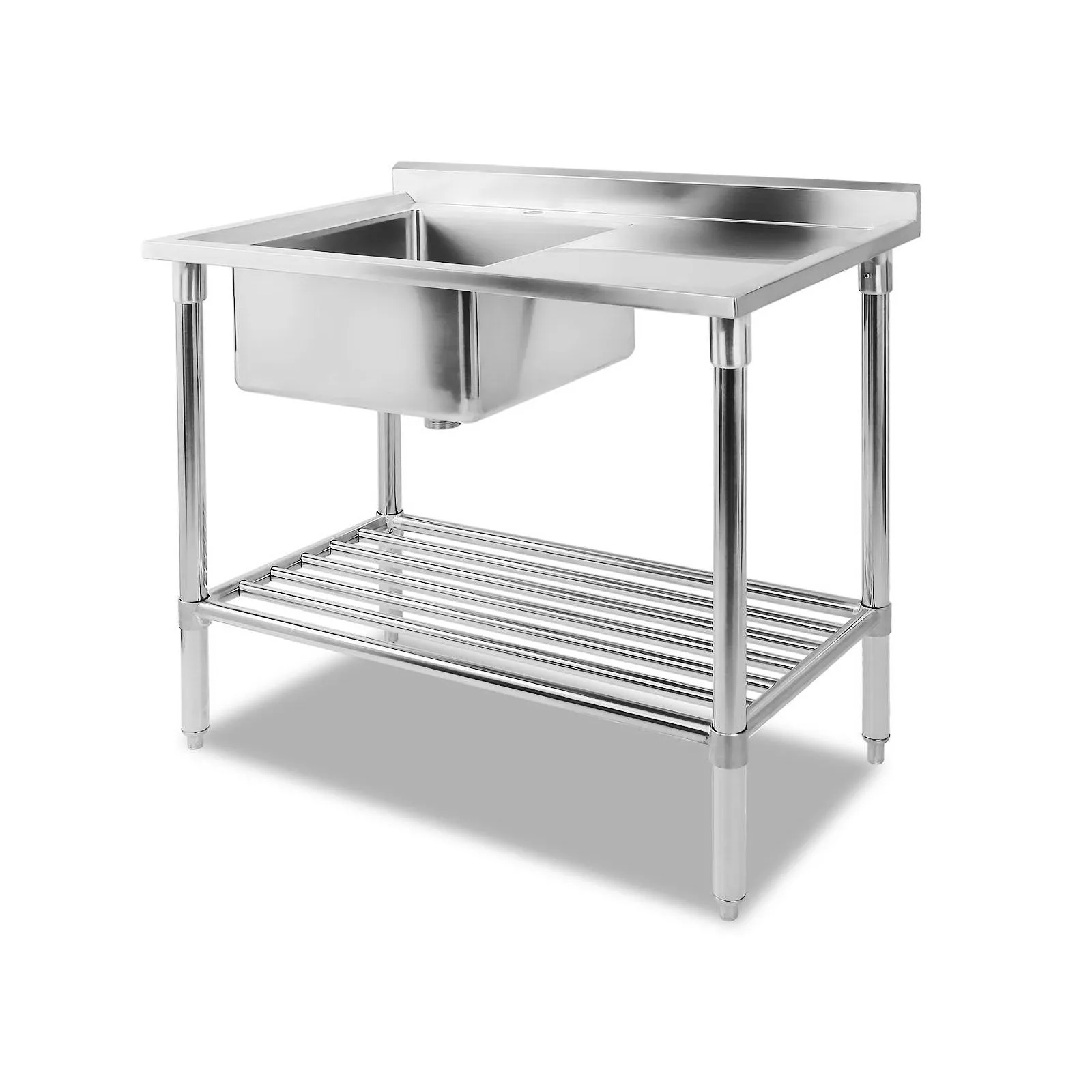 Adjustable Stainless Steel Double Sink Bench 100x60cm Cefito