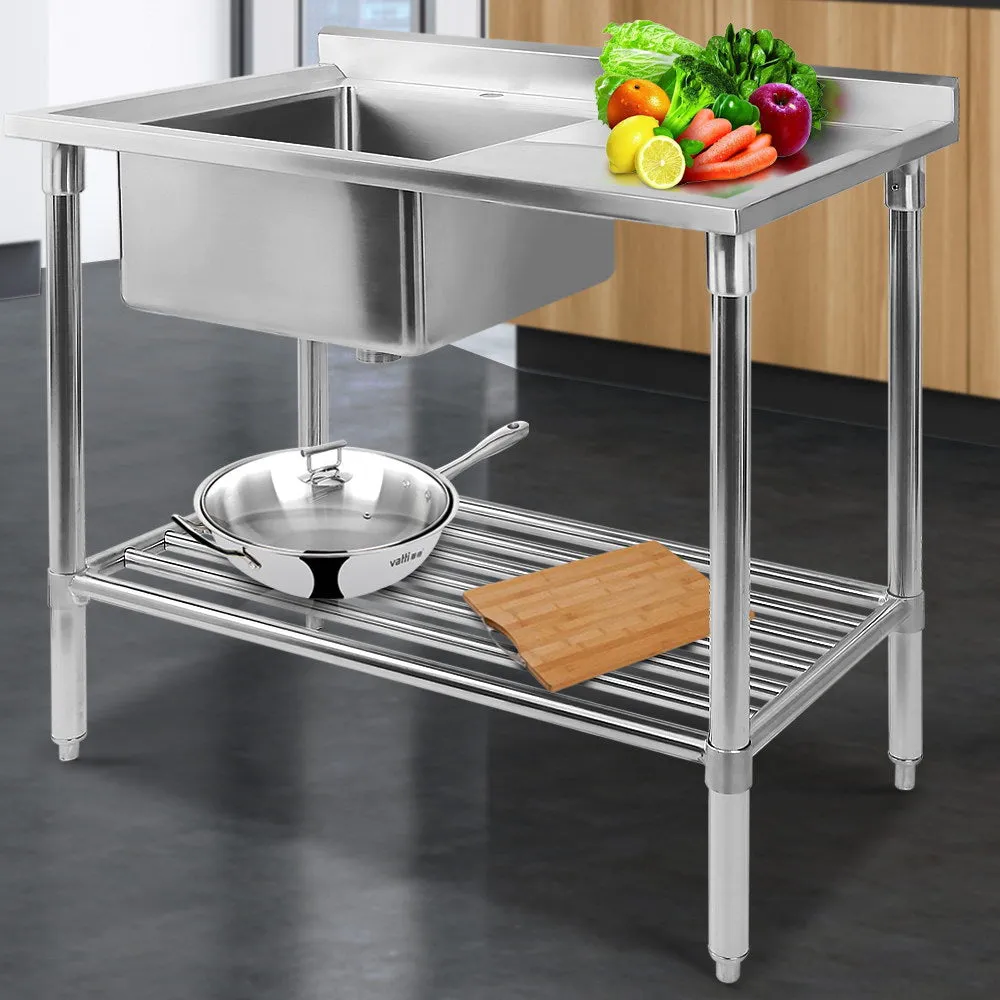 Adjustable Stainless Steel Double Sink Bench 100x60cm Cefito