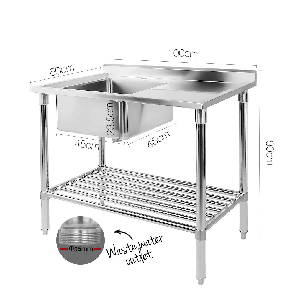 Adjustable Stainless Steel Double Sink Bench 100x60cm Cefito