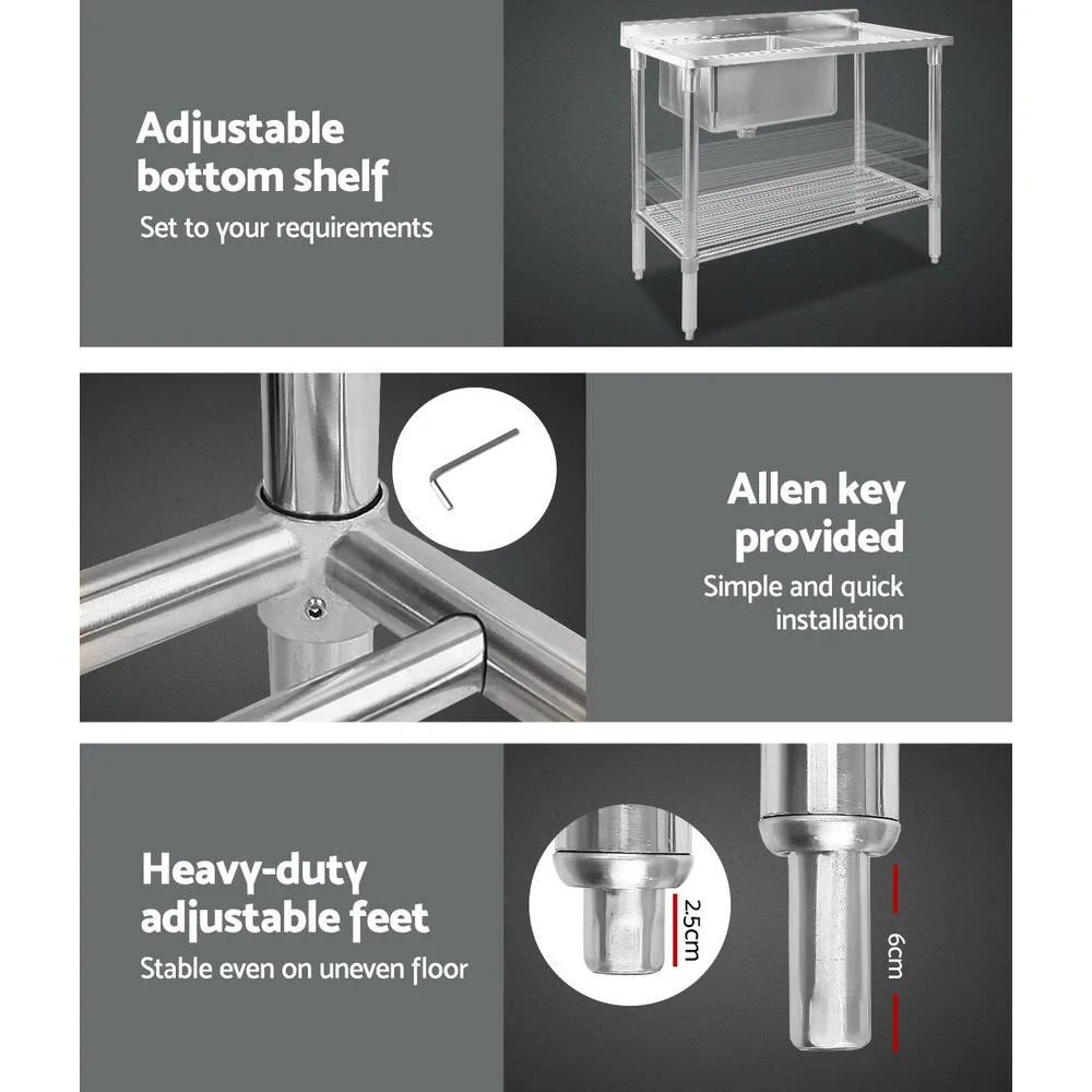 Adjustable Stainless Steel Double Sink Bench 100x60cm Cefito