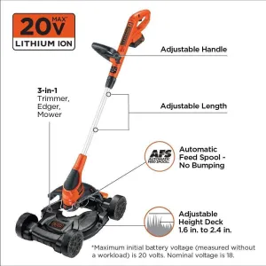 BLACK DECKER MTC220 12-Inch 20V MAX Lithium Cordless 3-in-1 Trimmer/Edger and Mower