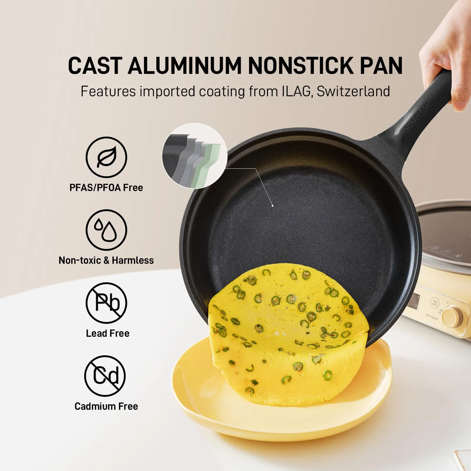 Cast Aluminum Nonstick Frying Pan, 2.5QT