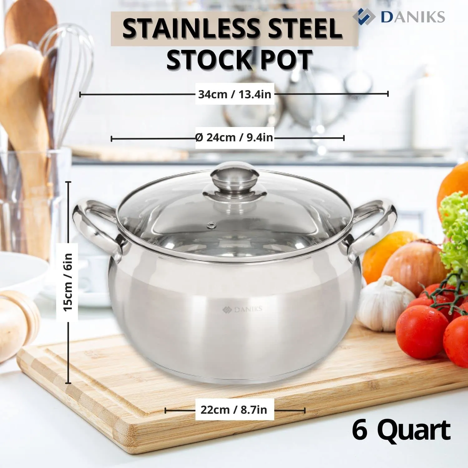 Classic Stainless Steel Stock Pot with Glass Lid