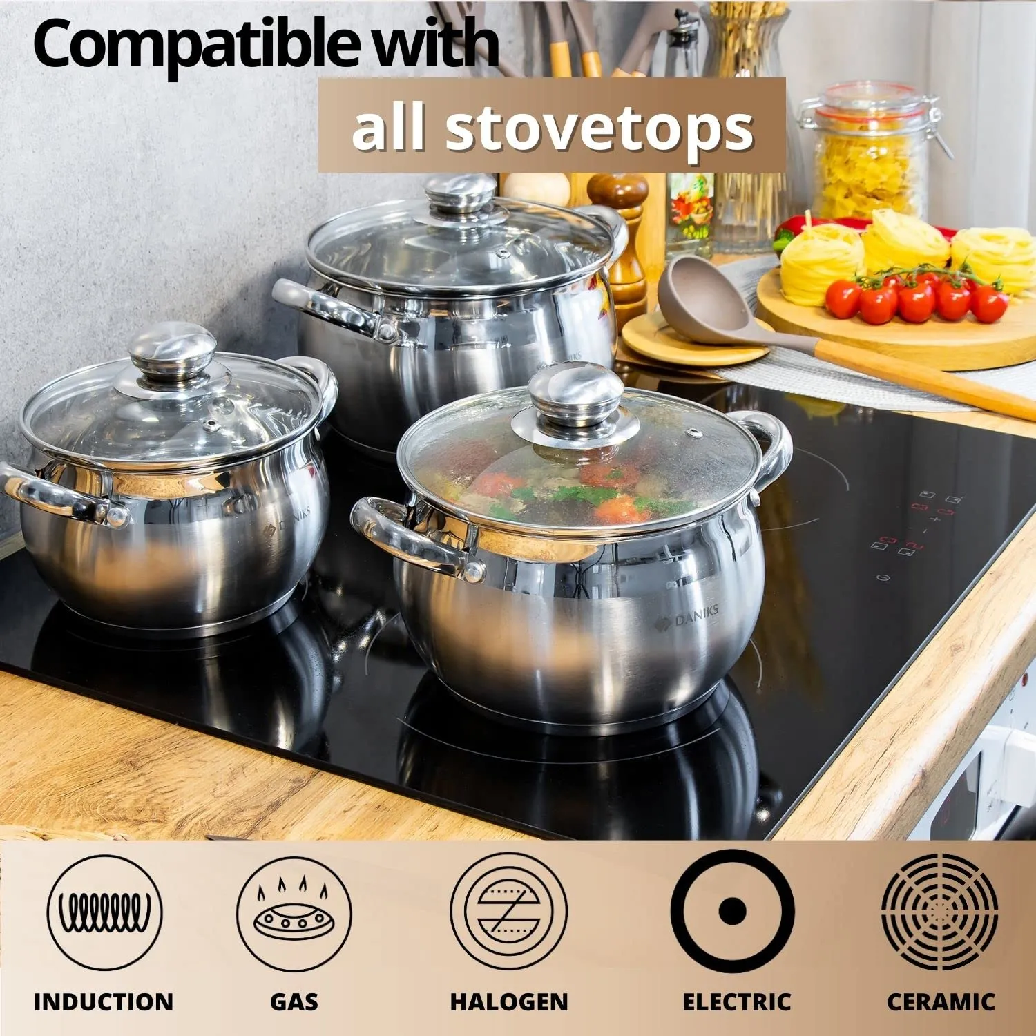 Classic Stainless Steel Stock Pot with Glass Lid