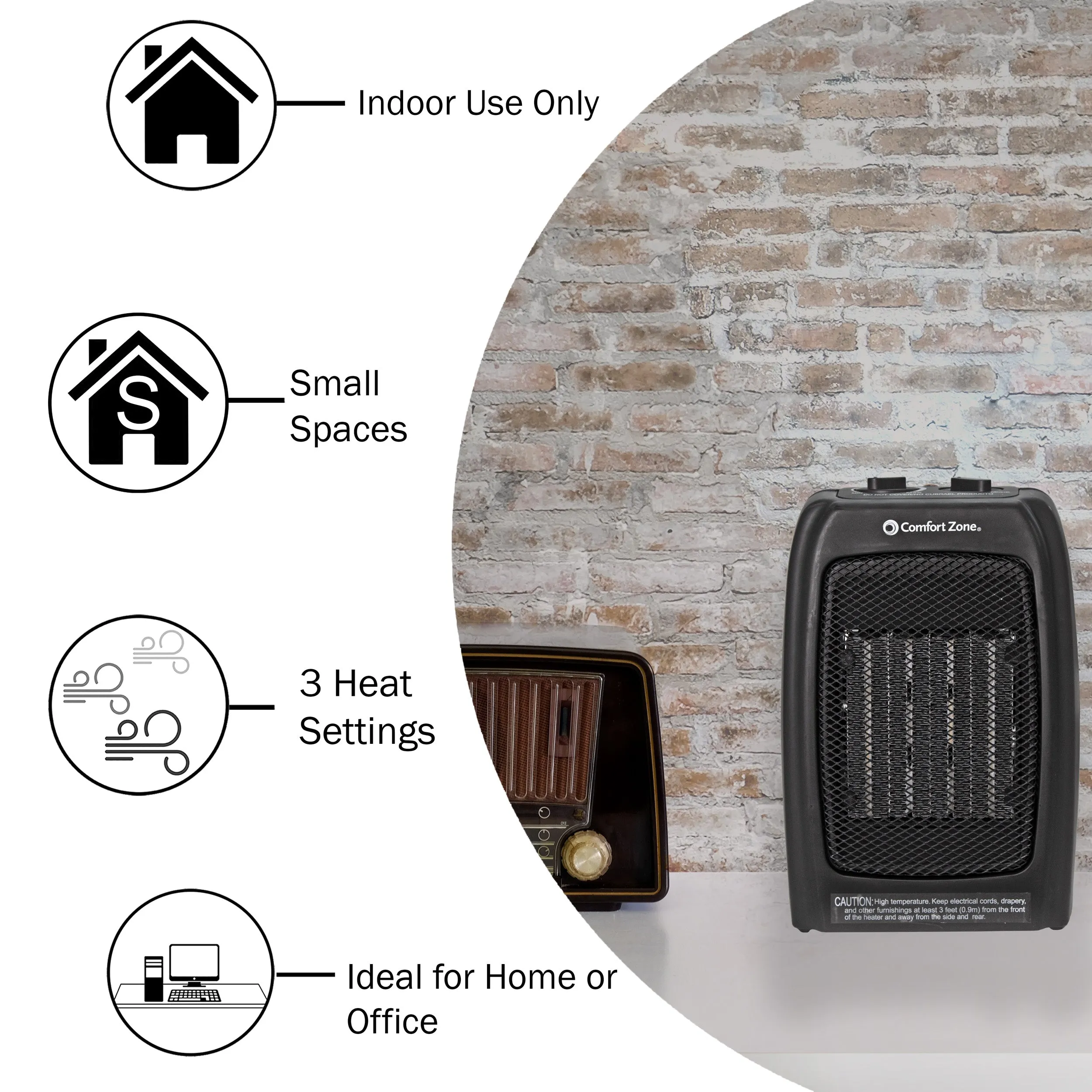 Comfort Zone Energy Save Personal Ceramic Heater in Black