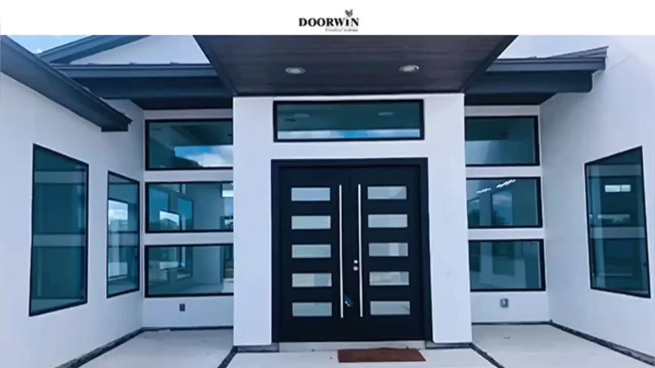 Doorwin 2021Factory cheap price white wood frame white frame with grills glass main entry doors