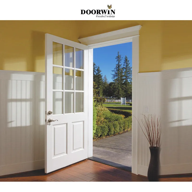 Doorwin 2021Factory cheap price white wood frame white frame with grills glass main entry doors