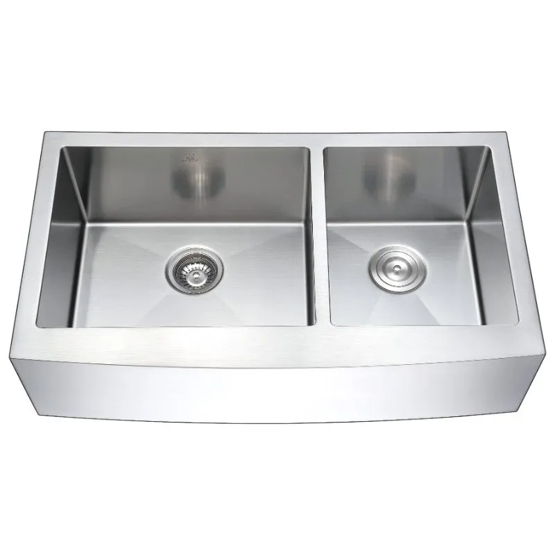 Elysian 32.88" Double Basin Farmhouse Apron Kitchen Sink in Brushed Satin