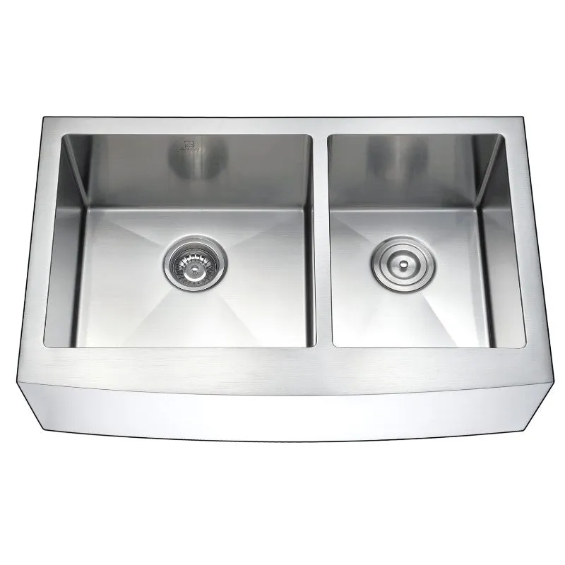 Elysian 35.88" Double Basin Farmhouse Apron Kitchen Sink in Brushed Satin