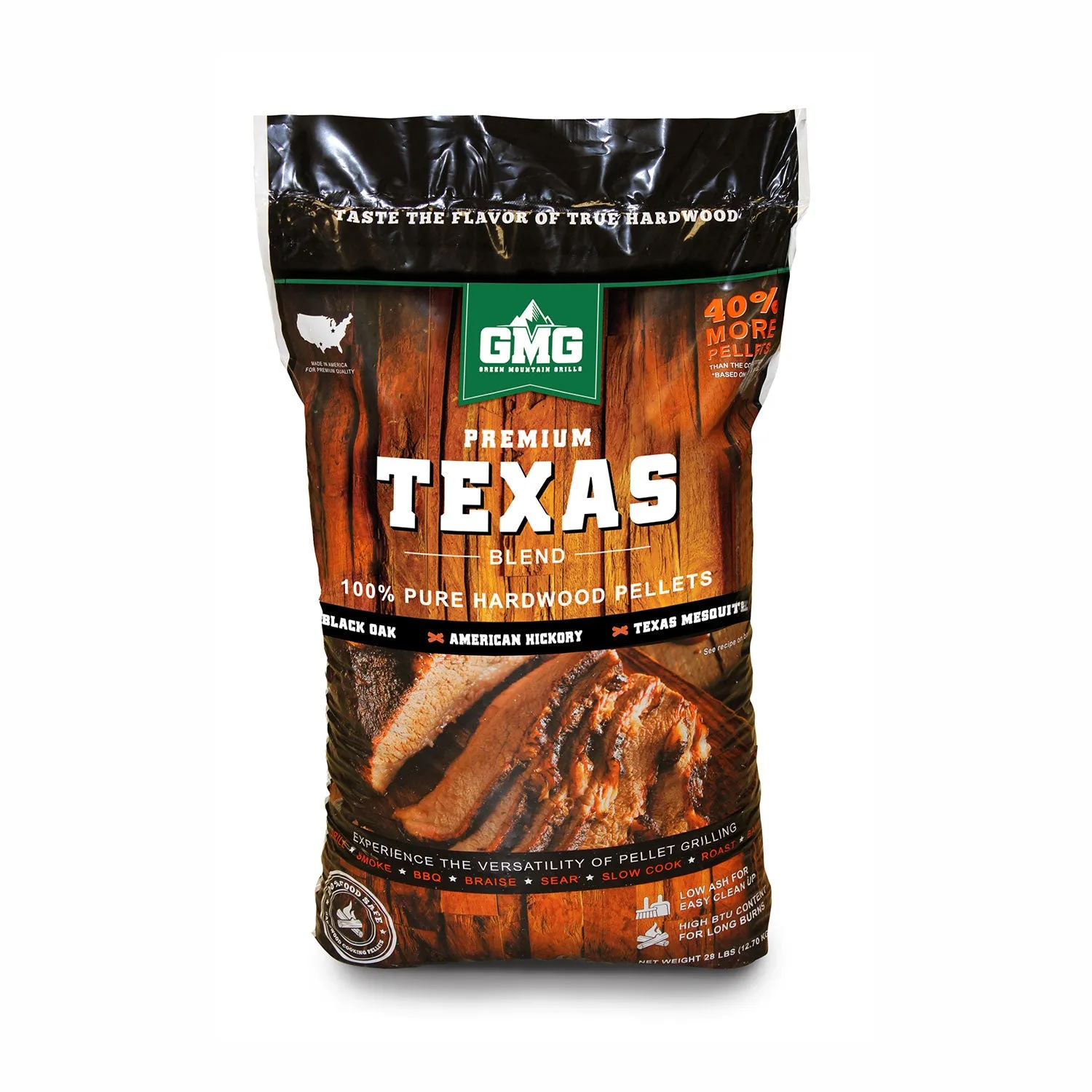 Green Mountain Wood Cooking Pellets Texas Blend 28 lb Black Oak Hickory Mesquite