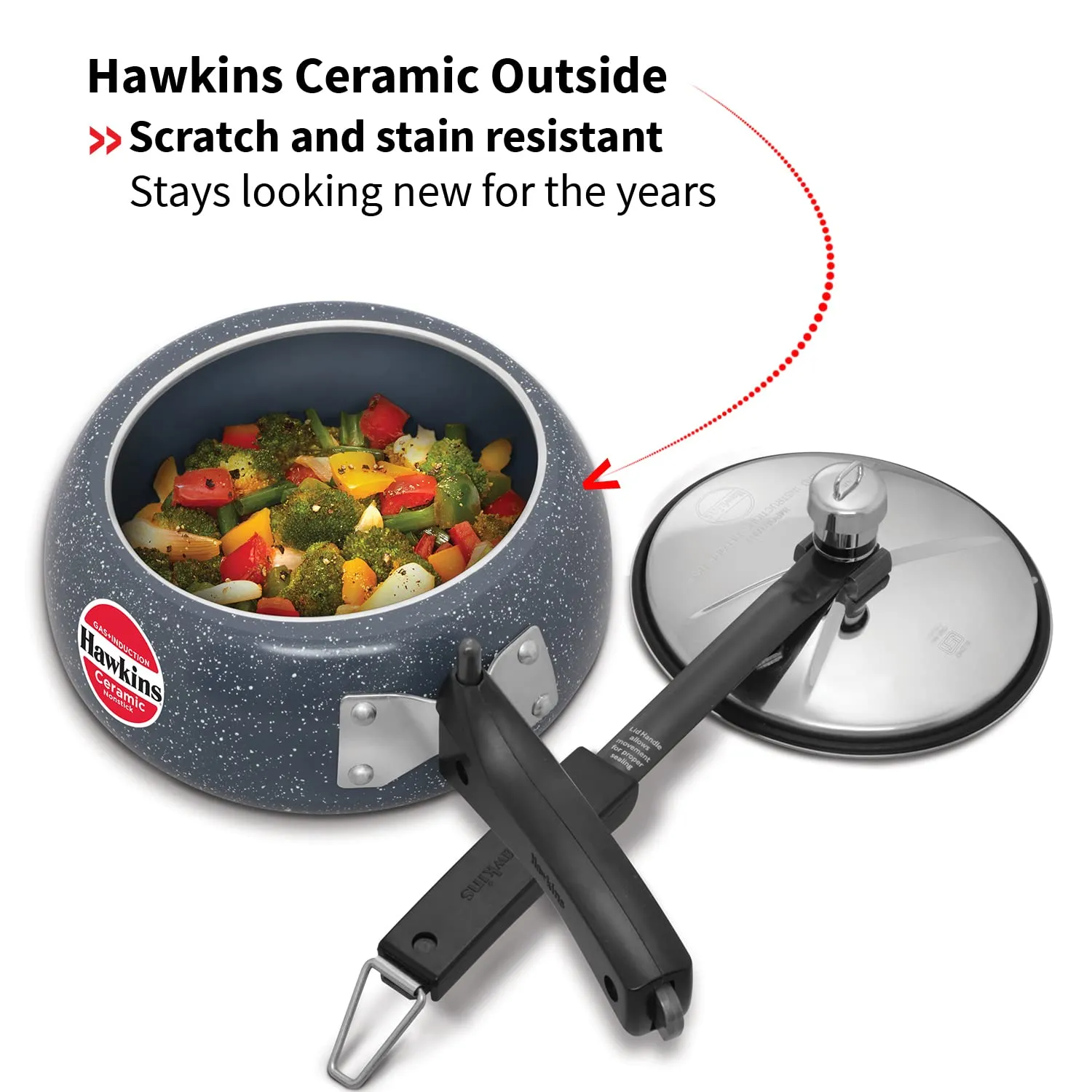 Hawkins Ceramic Nonstick Pressure Cooker, Induction Inner Lid Cooker