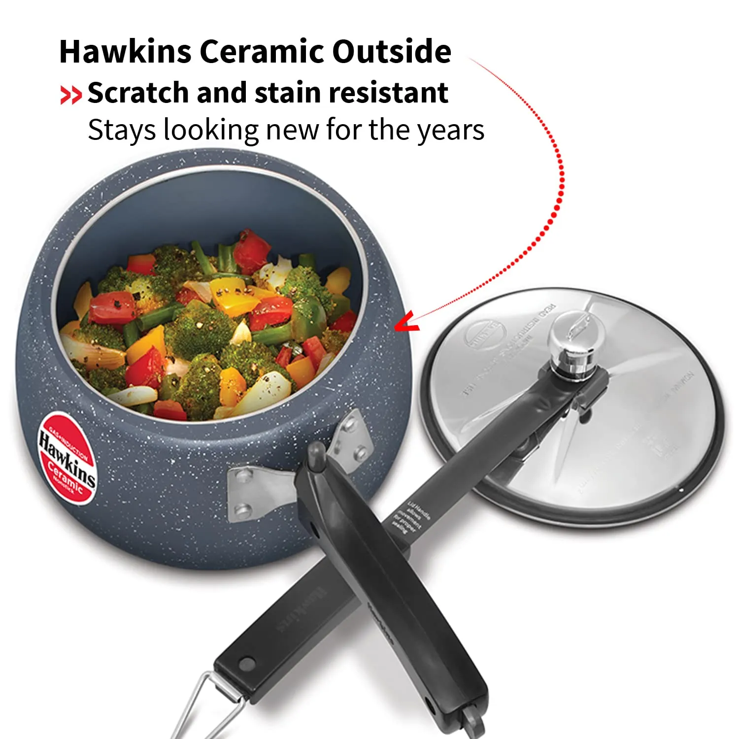 Hawkins Ceramic Nonstick Pressure Cooker, Induction Inner Lid Cooker