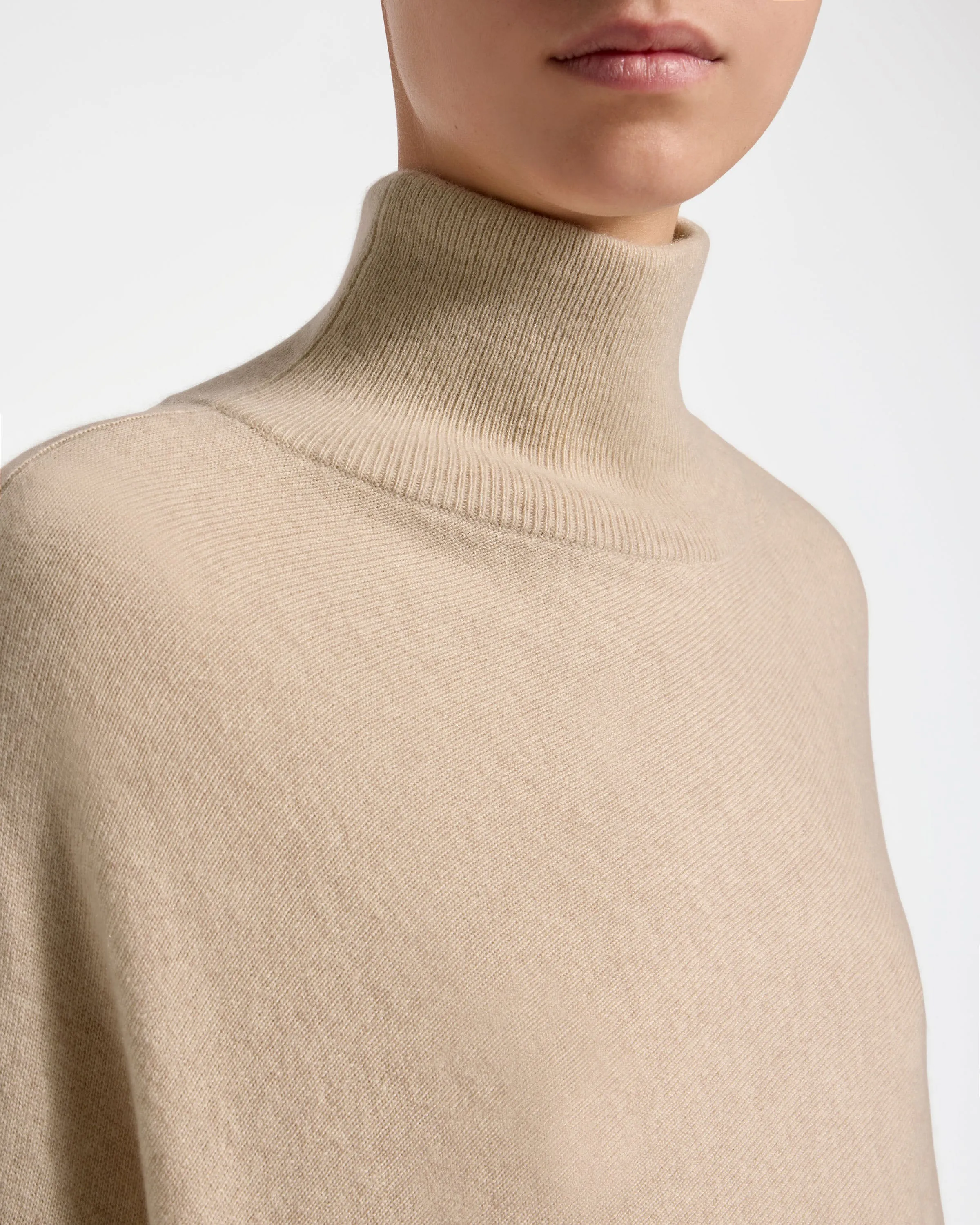 Islay Asymmetric Striped Pure Cashmere Poncho - Wheat/Black/Blue