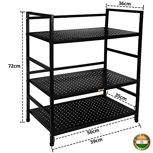 Livzing Premium Microwave Oven Stand - Adjustable, Space-Saving Kitchen Organizer with Dish & Utility Rack - OTG Stand for Kitchen, Rust & Heat Resistant, (3-Tier)