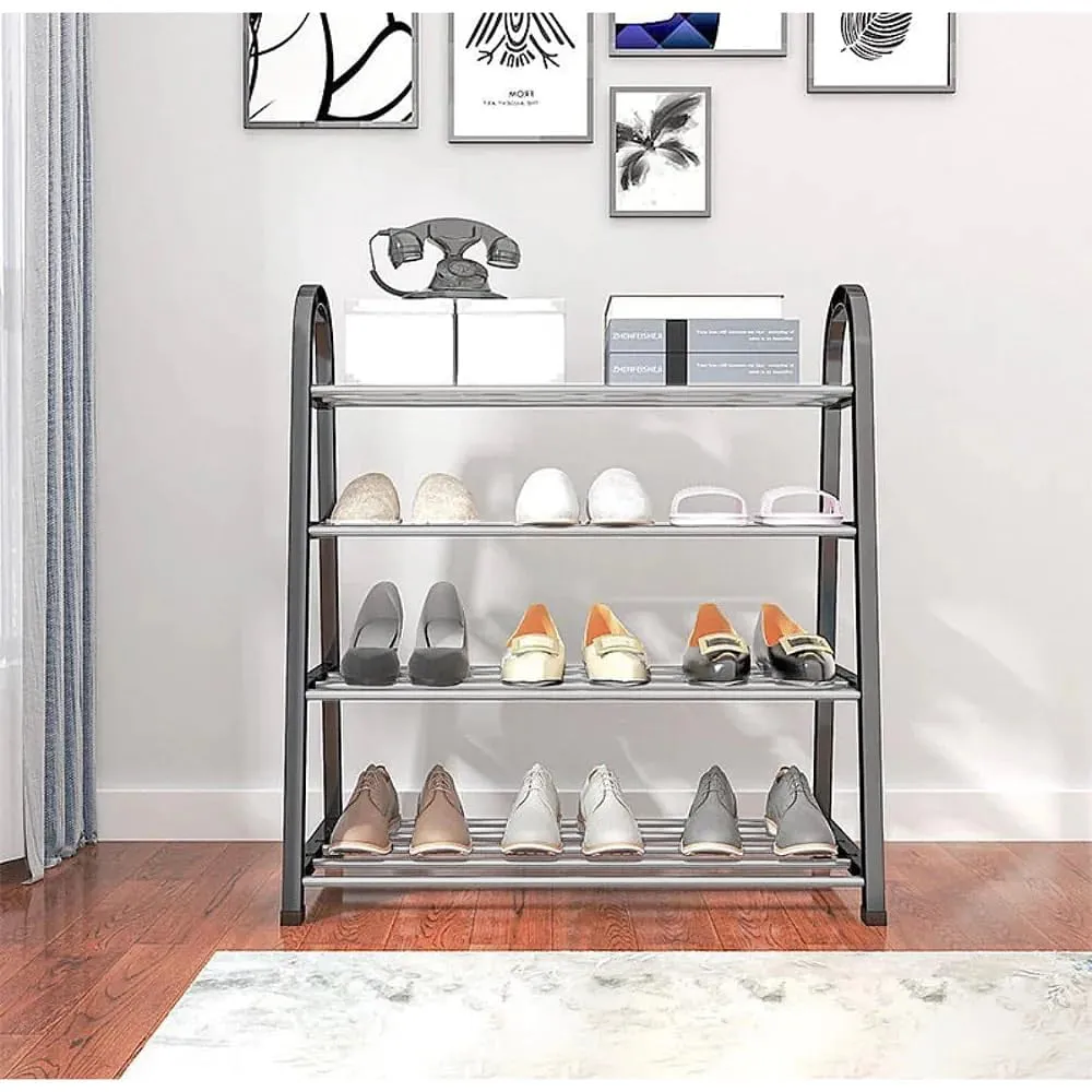 Lukzer 4 Tier Shoe Rack Detachable Open Book Shelf Plastic Storage Holder Organizer Stand for Home Office A Shape Black 4 Layer 62x27.5x54cm - Stylish Storage Stand