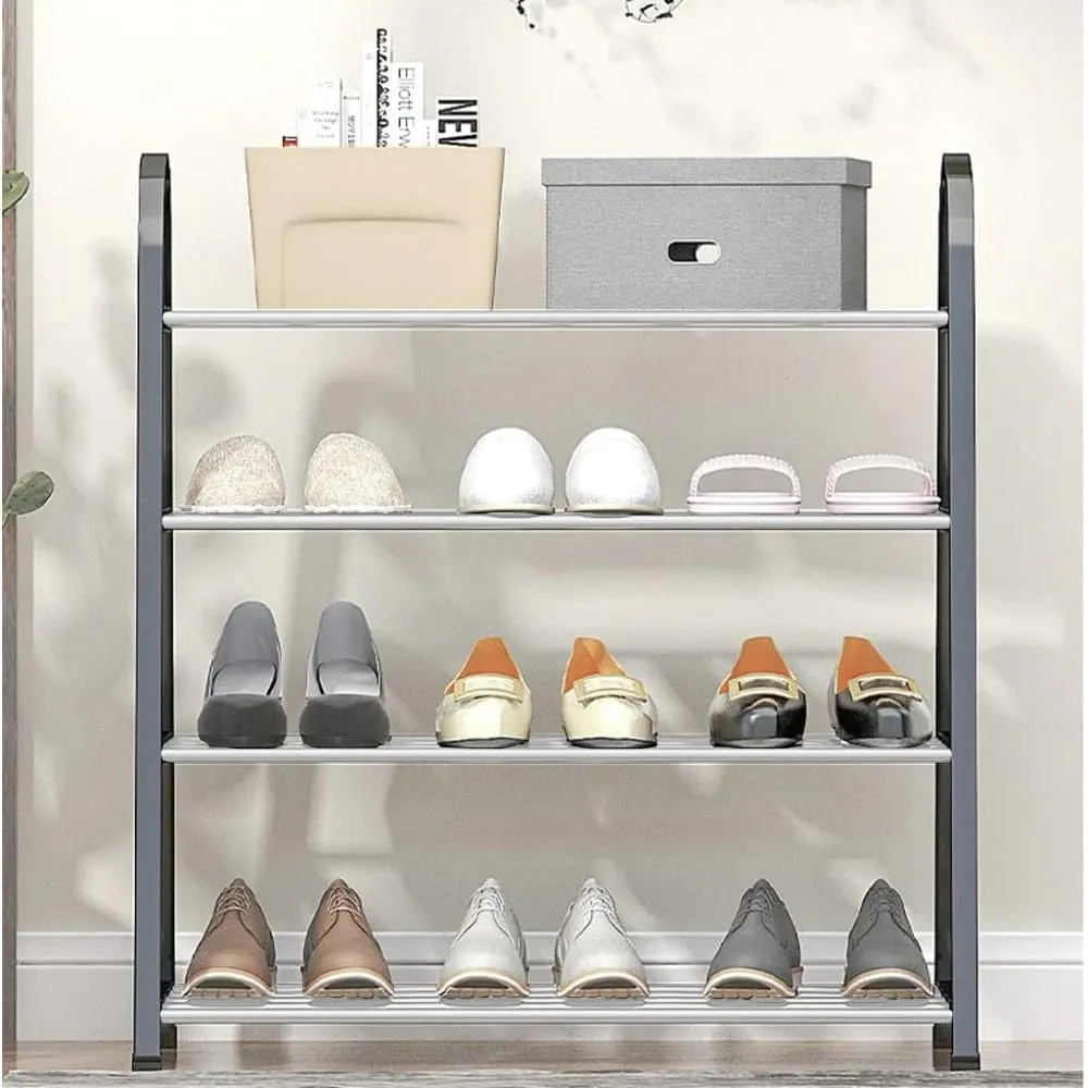 Lukzer 4 Tier Shoe Rack Detachable Open Book Shelf Plastic Storage Holder Organizer Stand for Home Office A Shape Black 4 Layer 62x27.5x54cm - Stylish Storage Stand