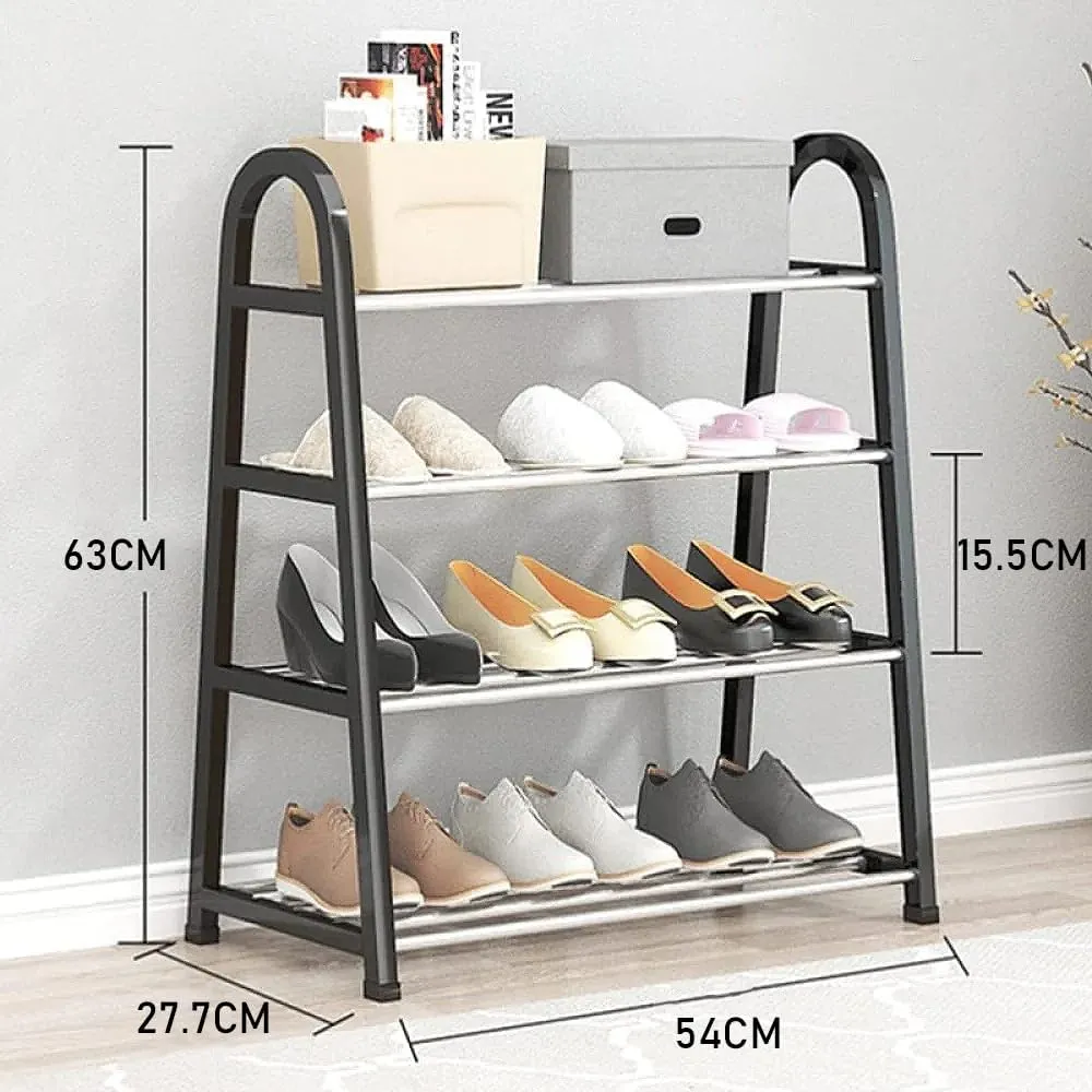 Lukzer 4 Tier Shoe Rack Detachable Open Book Shelf Plastic Storage Holder Organizer Stand for Home Office A Shape Black 4 Layer 62x27.5x54cm - Stylish Storage Stand