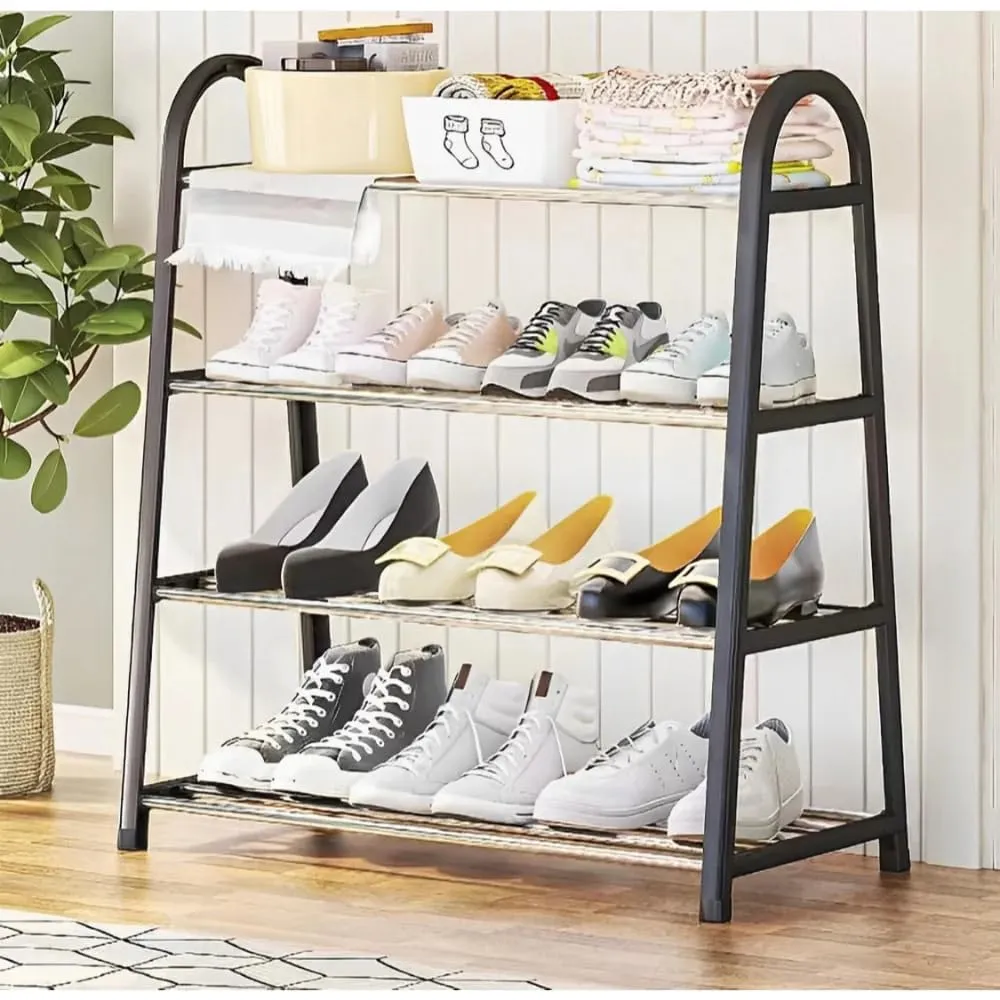 Lukzer 4 Tier Shoe Rack Detachable Open Book Shelf Plastic Storage Holder Organizer Stand for Home Office A Shape Black 4 Layer 62x27.5x54cm - Stylish Storage Stand