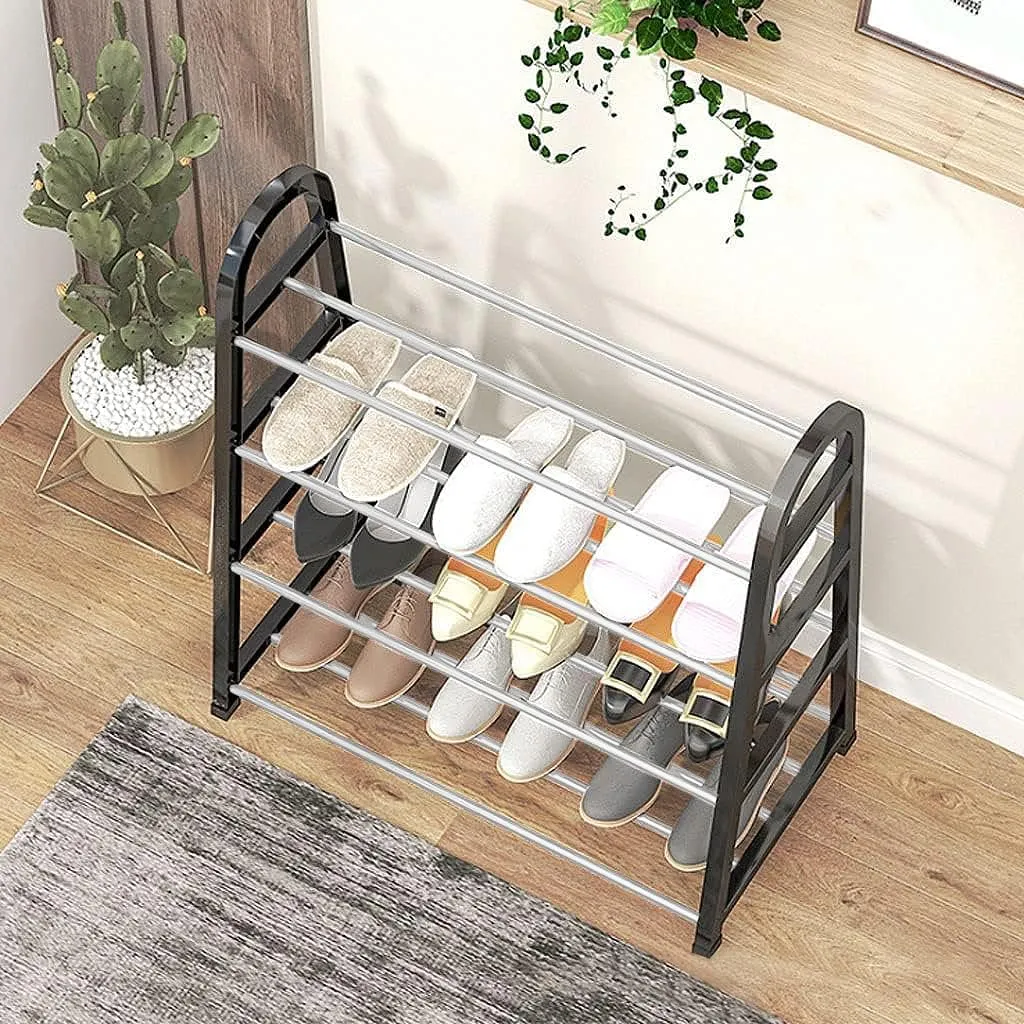 Lukzer 4 Tier Shoe Rack Detachable Open Book Shelf Plastic Storage Holder Organizer Stand for Home Office A Shape Black 4 Layer 62x27.5x54cm - Stylish Storage Stand