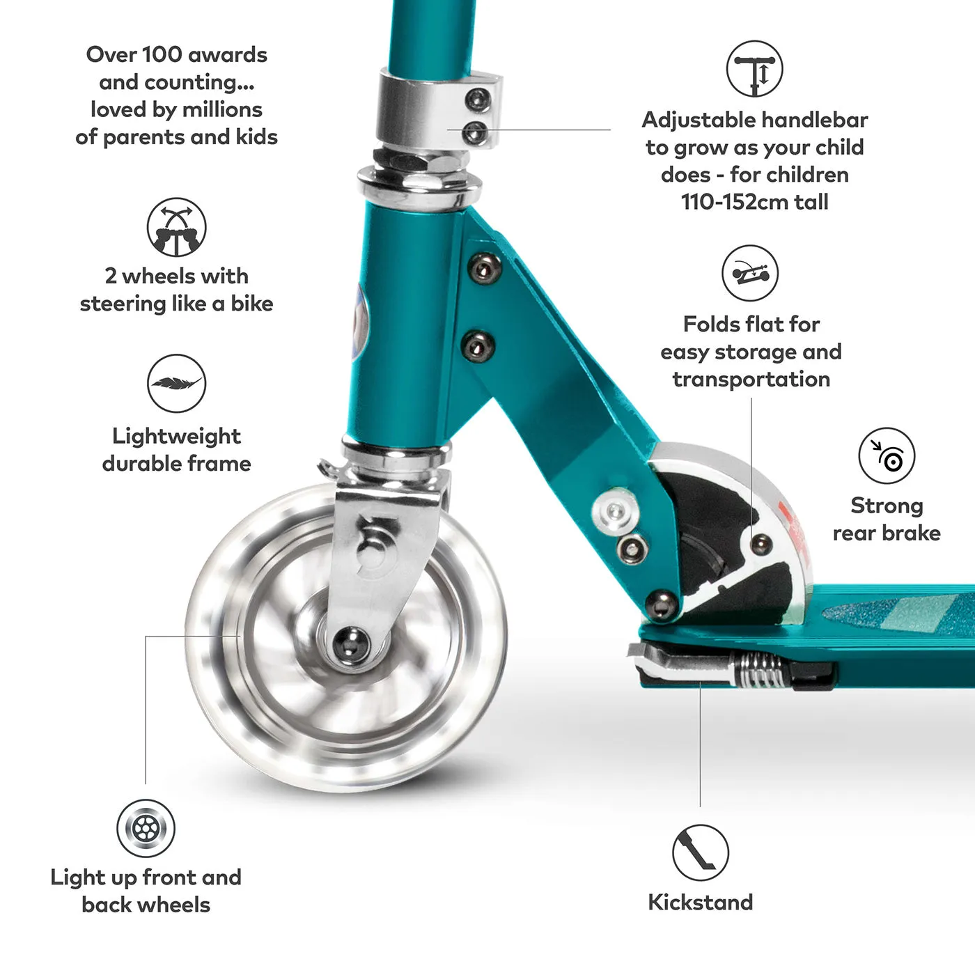 Micro Scooters Micro Sprite Scooter Classic LED - Aqua