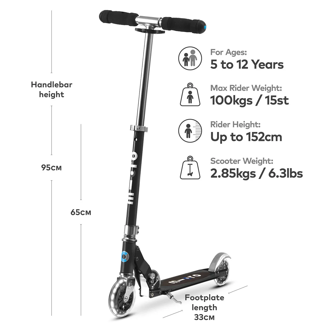 Micro Scooters Micro Sprite Scooter Classic LED - Black