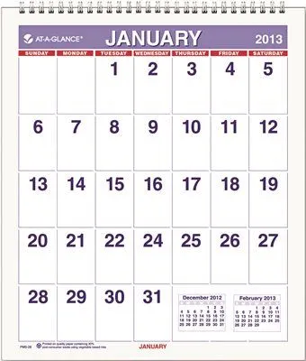 Mini Monthly Wall Calendar 6-1/2 Inch  X 7-1/2 Inch  White 2013