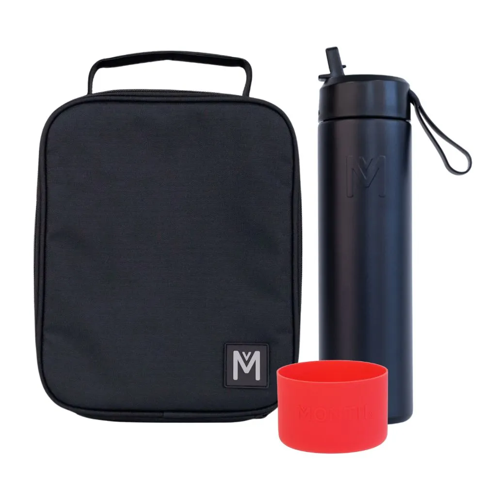 MontiiCo Large Lunch Bag & Sipper Bottle Bundle - Bonus Bumper! - Midnight