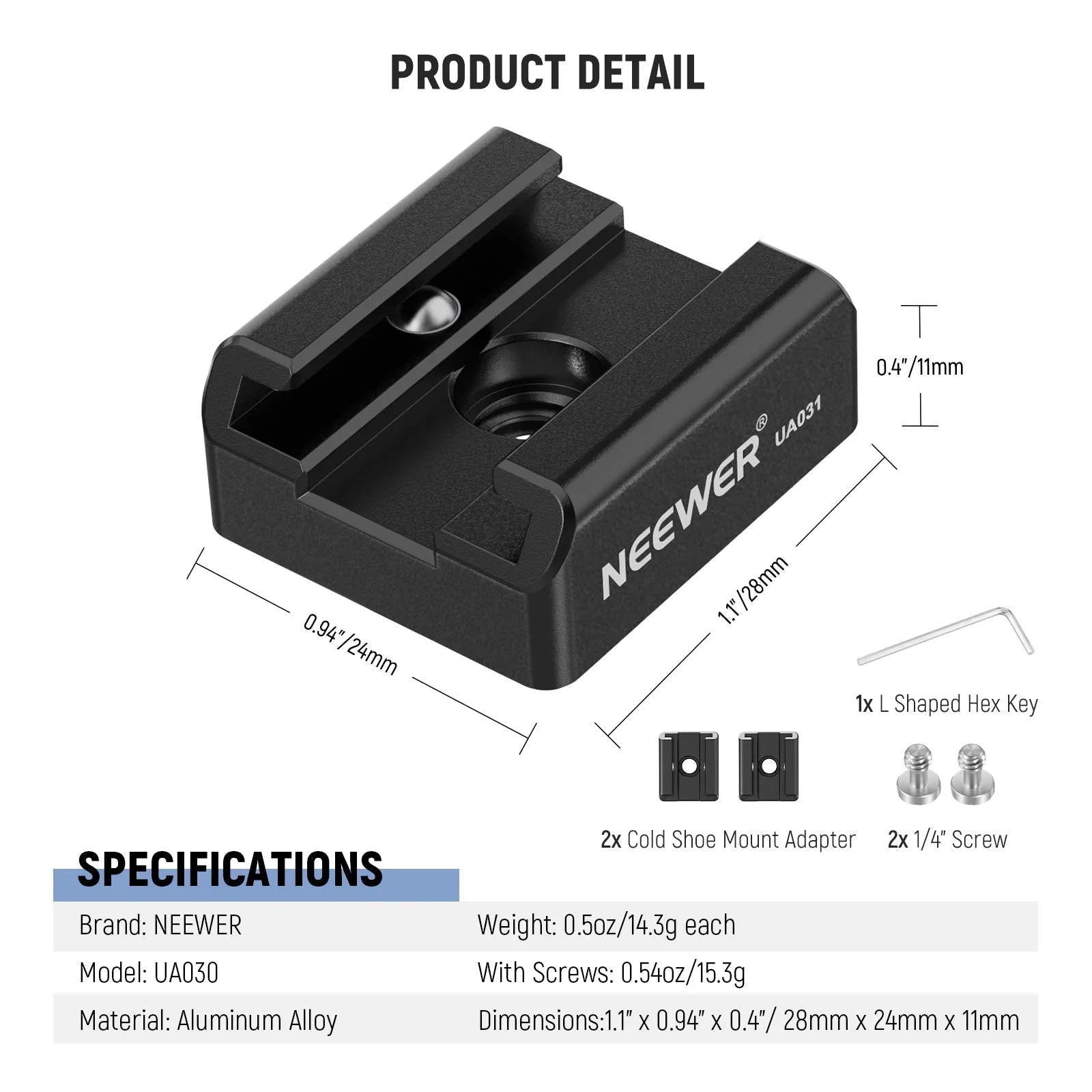 NEEWER UA031 2 Pack Cold Shoe Mount Adapter