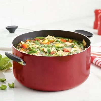 New - Farberware Reliance 10qt Aluminum Nonstick Wide Stock Pot Red