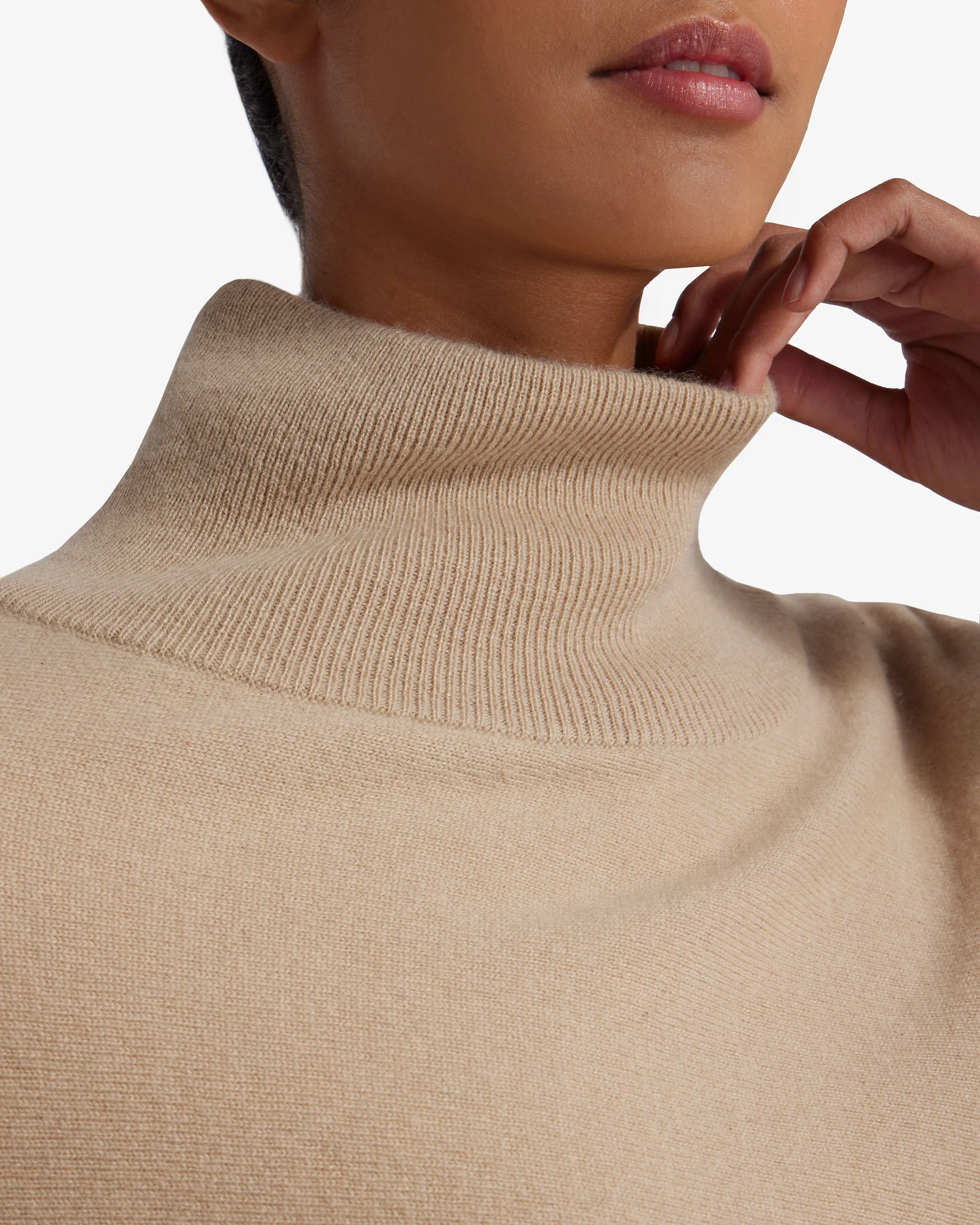 Pure Cashmere Asymmetric Poncho - Striped Camel/Spice/Navy