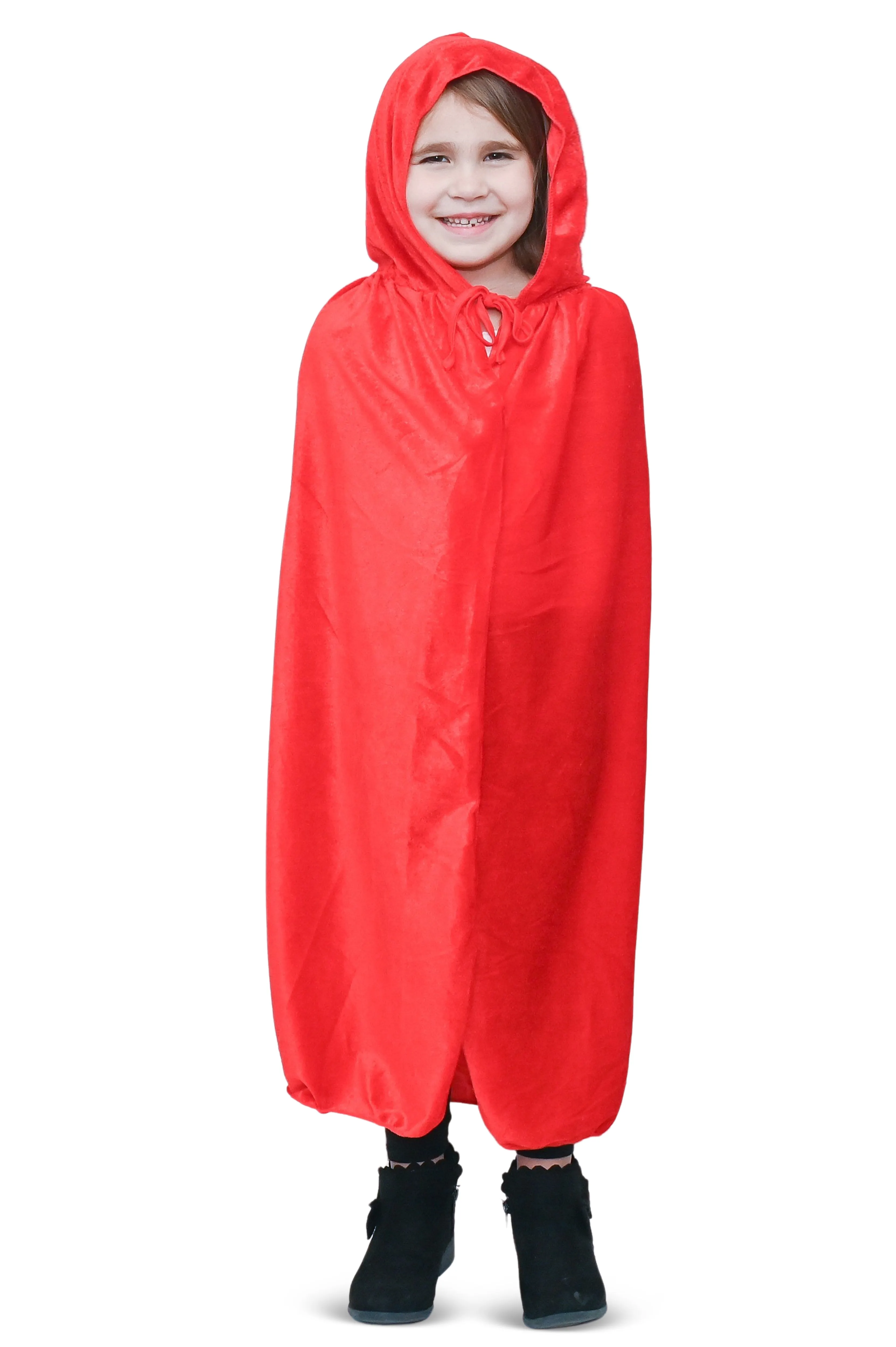 Red Velvet Hooded Cape - Kids Long Velour Vampire and Superhero Halloween Costume Cloak with Hood for Boys and Girls