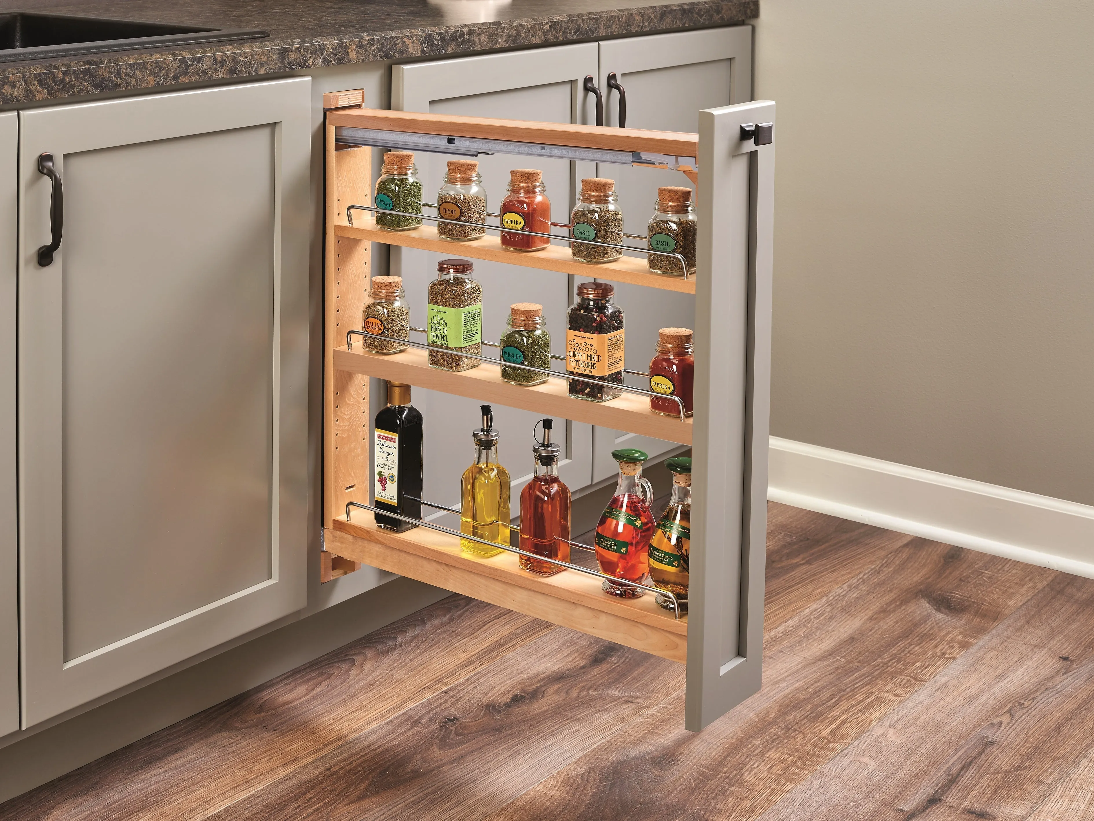 Rev-A-Shelf 3" Wood Pullout Base Organizer 438-BC-3C