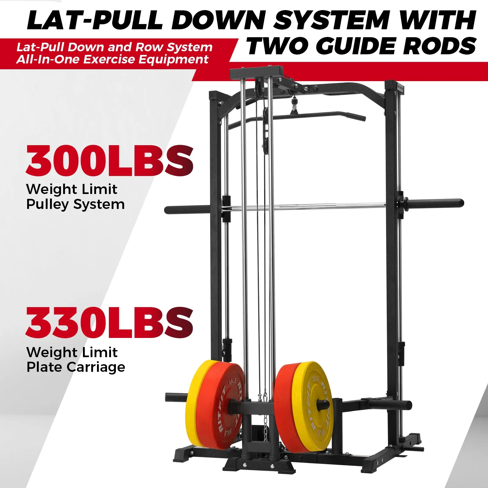 RitFit PSR05 2.0 Multifunctional Smith Machine Power Rack with LAT-Pull Down System