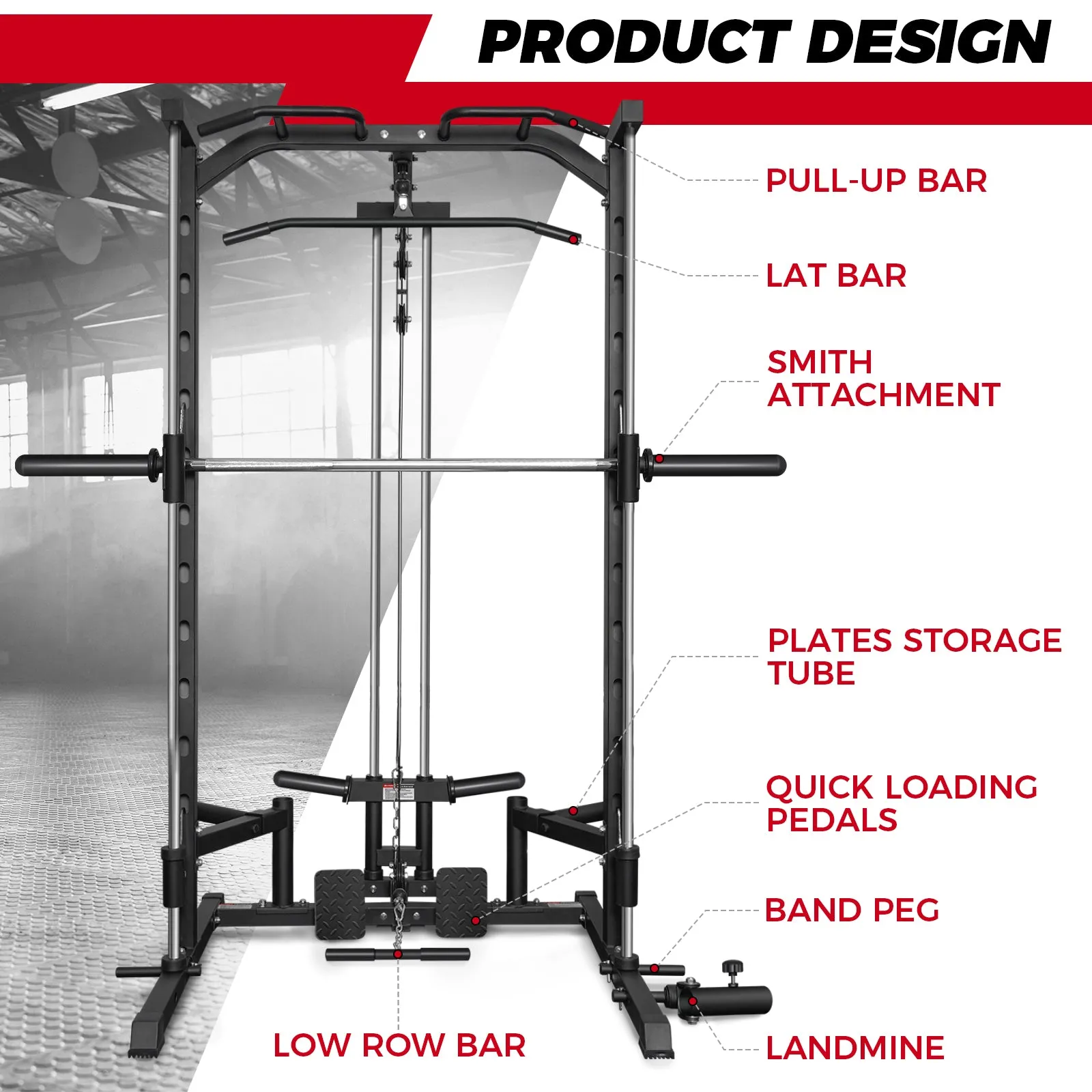 RitFit PSR05 2.0 Multifunctional Smith Machine Power Rack with LAT-Pull Down System