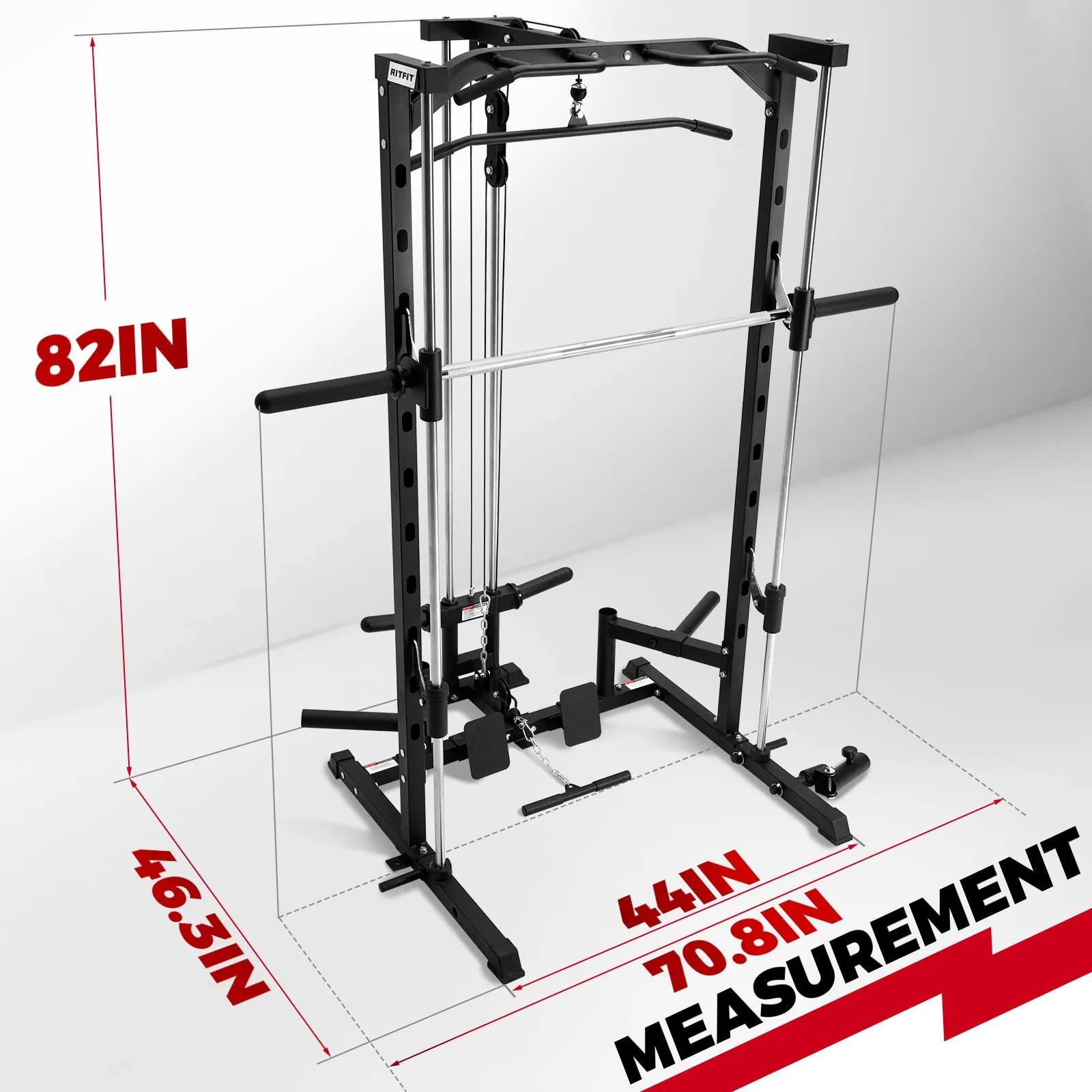 RitFit PSR05 2.0 Multifunctional Smith Machine Power Rack with LAT-Pull Down System