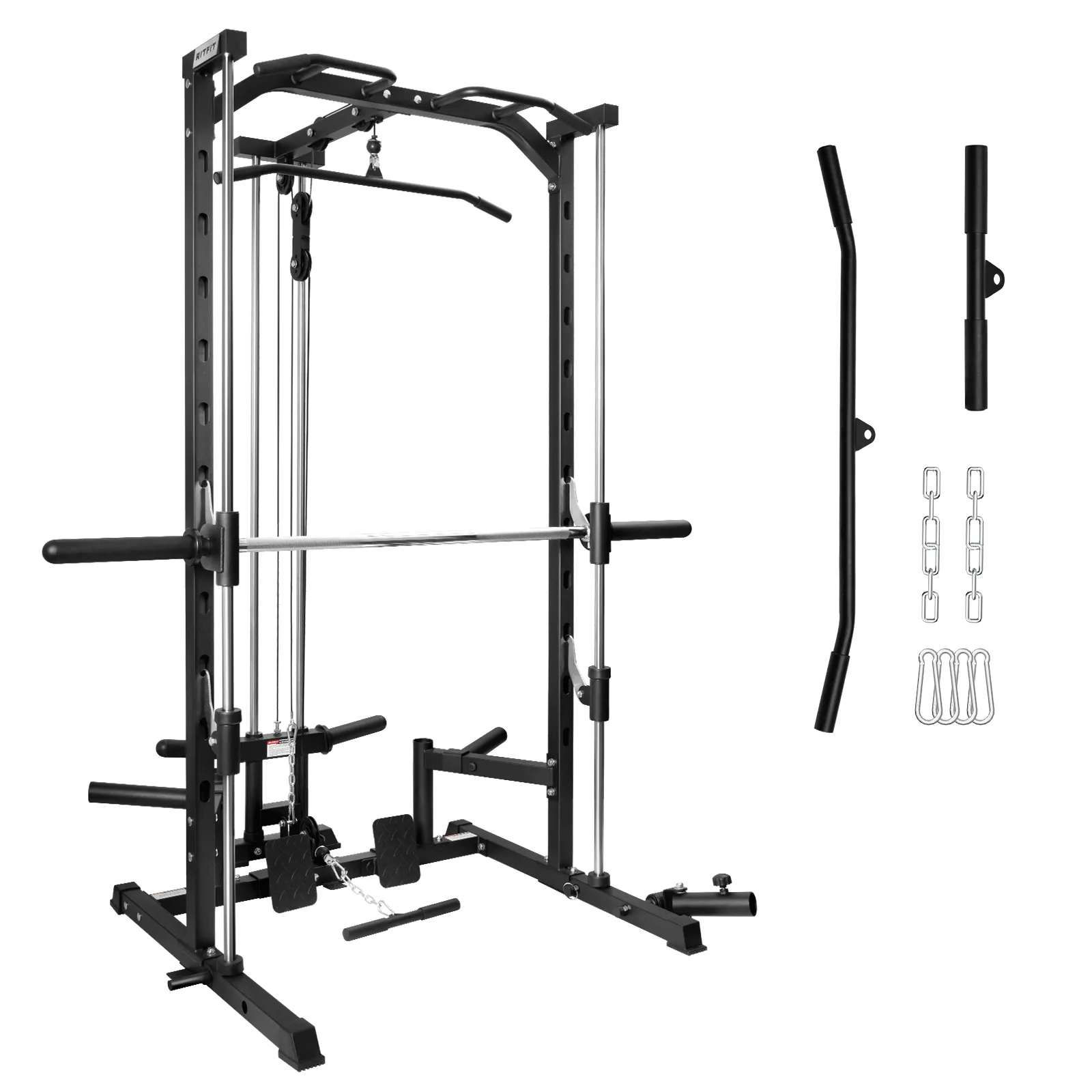 RitFit PSR05 2.0 Multifunctional Smith Machine Power Rack with LAT-Pull Down System